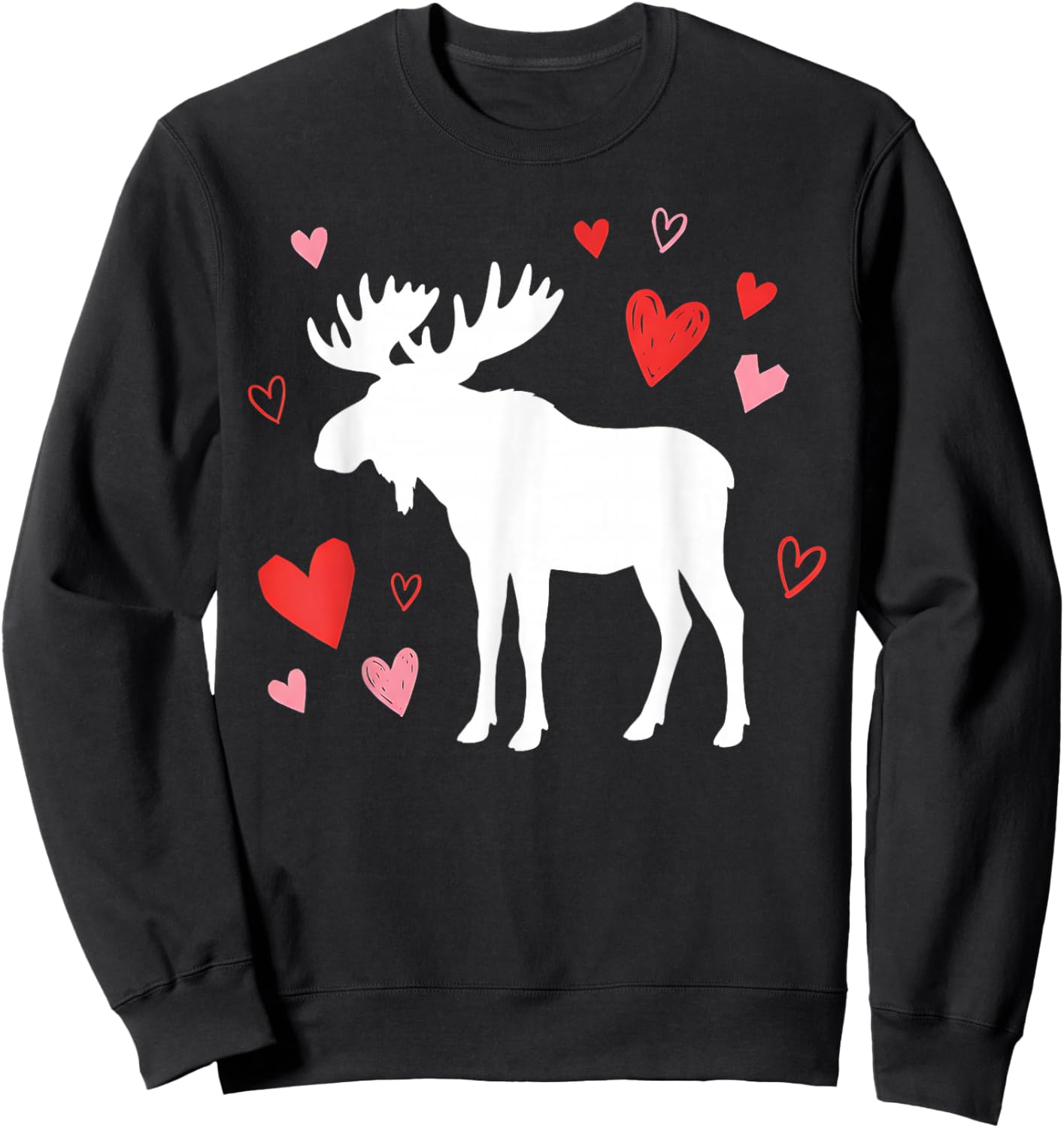 Moose Silhouette Heart Valentine's Day Cute Forest Art Sweatshirt - Sweatshirt | Black