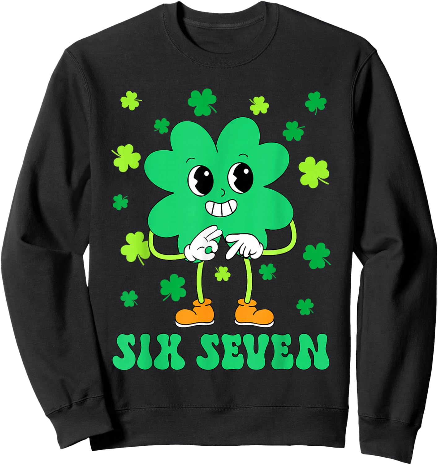 67 Meme Six Seven Shamrock St Patrick’s Day Boys Girls Kids Sweatshirt - Sweatshirt | Black