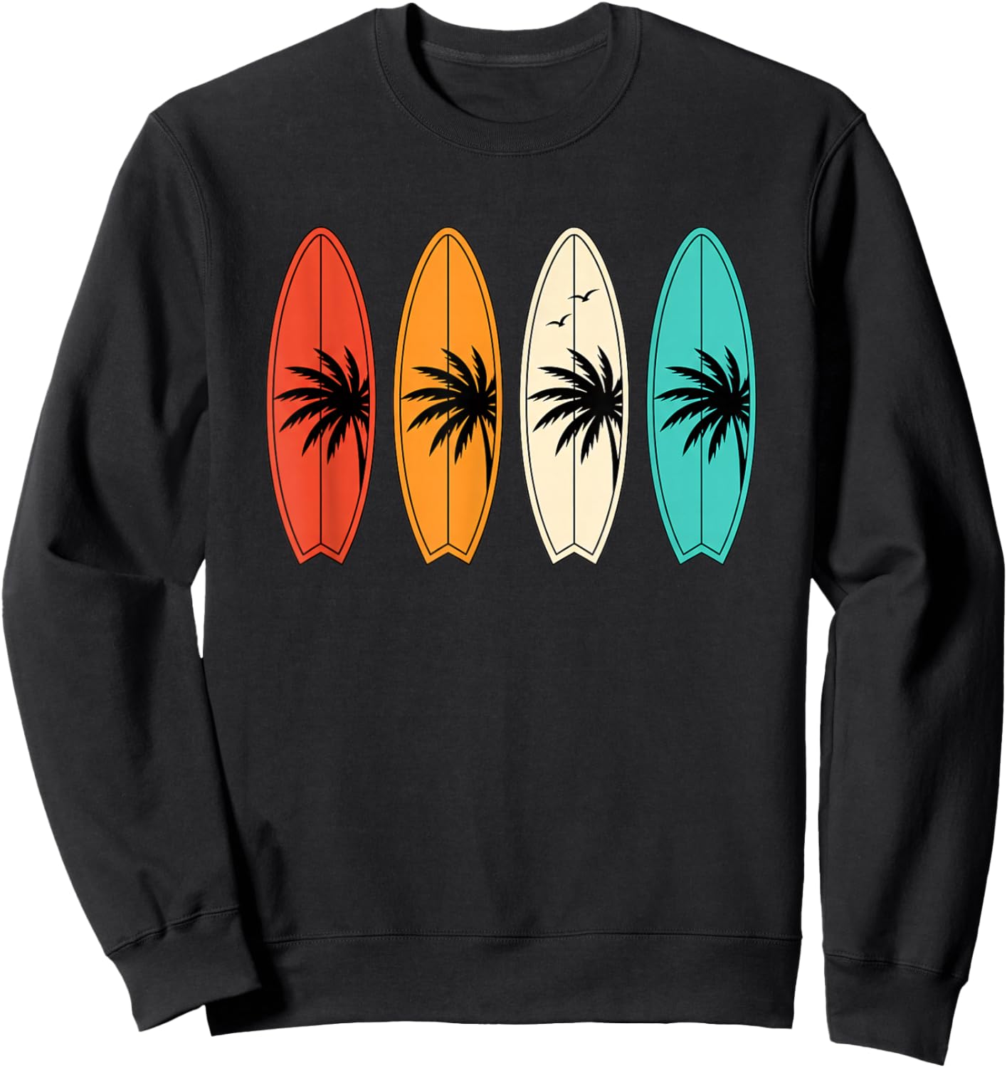 Surfboard Palm Tree Beach Kids Summer Sports Surfing Retro Sweatshirt - Sweatshirt | Black