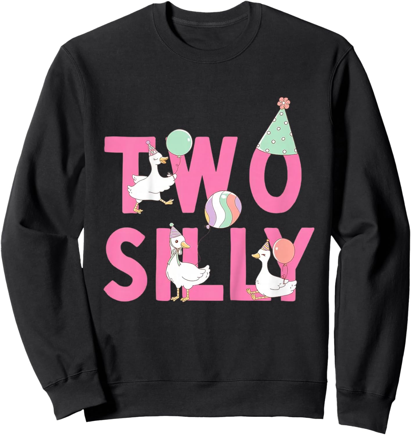 Two Silly Goose 2nd Birthday Girl Boy Goose 2 Year Old Bday Sweatshirt - Sweatshirt | Black