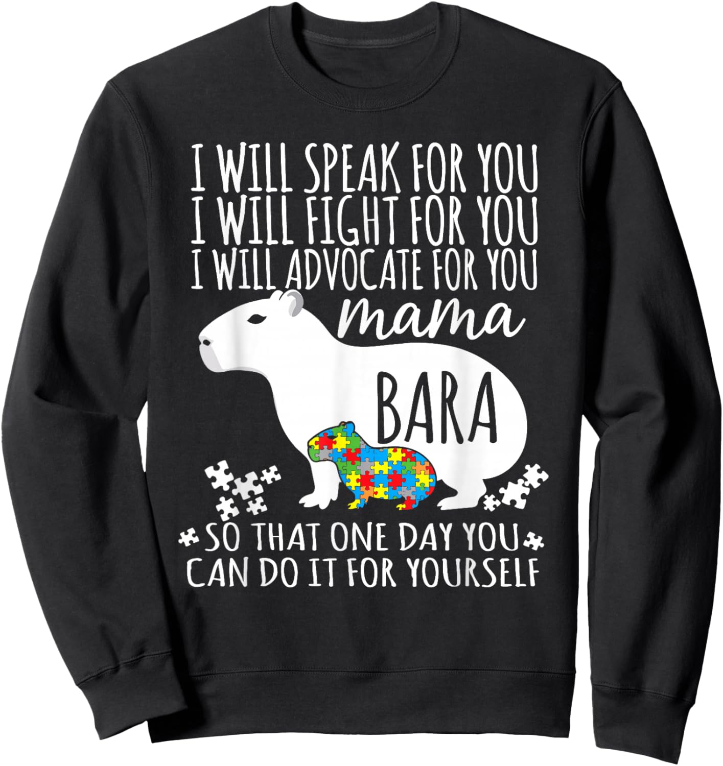 Autism Mom Capybara Mamabara Neurodiversity Advocacy Puzzle Sweatshirt - Sweatshirt | Black