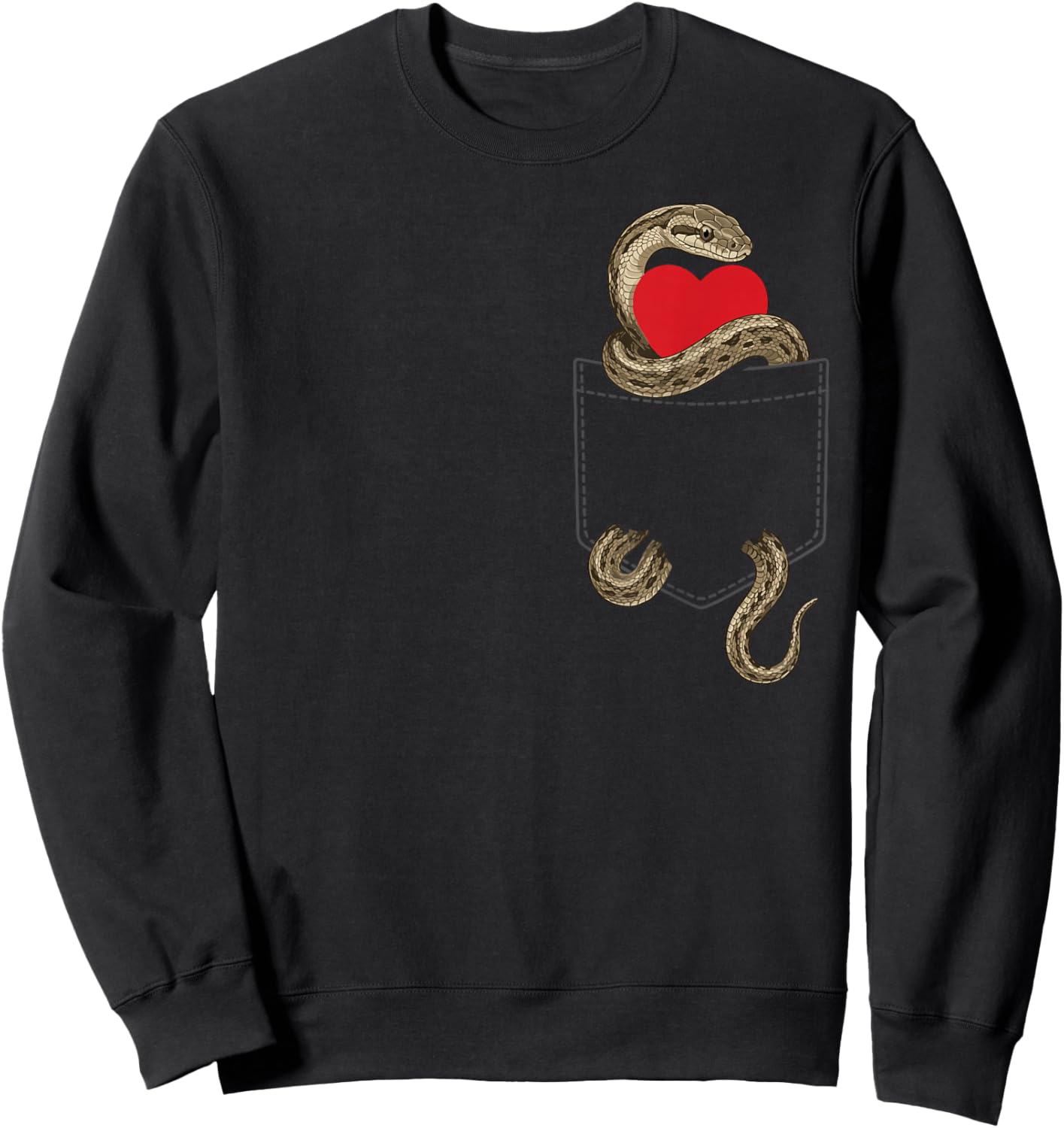 Snake in Pocket Reptile Animal Design Valentines Sweatshirt - Sweatshirt | Black