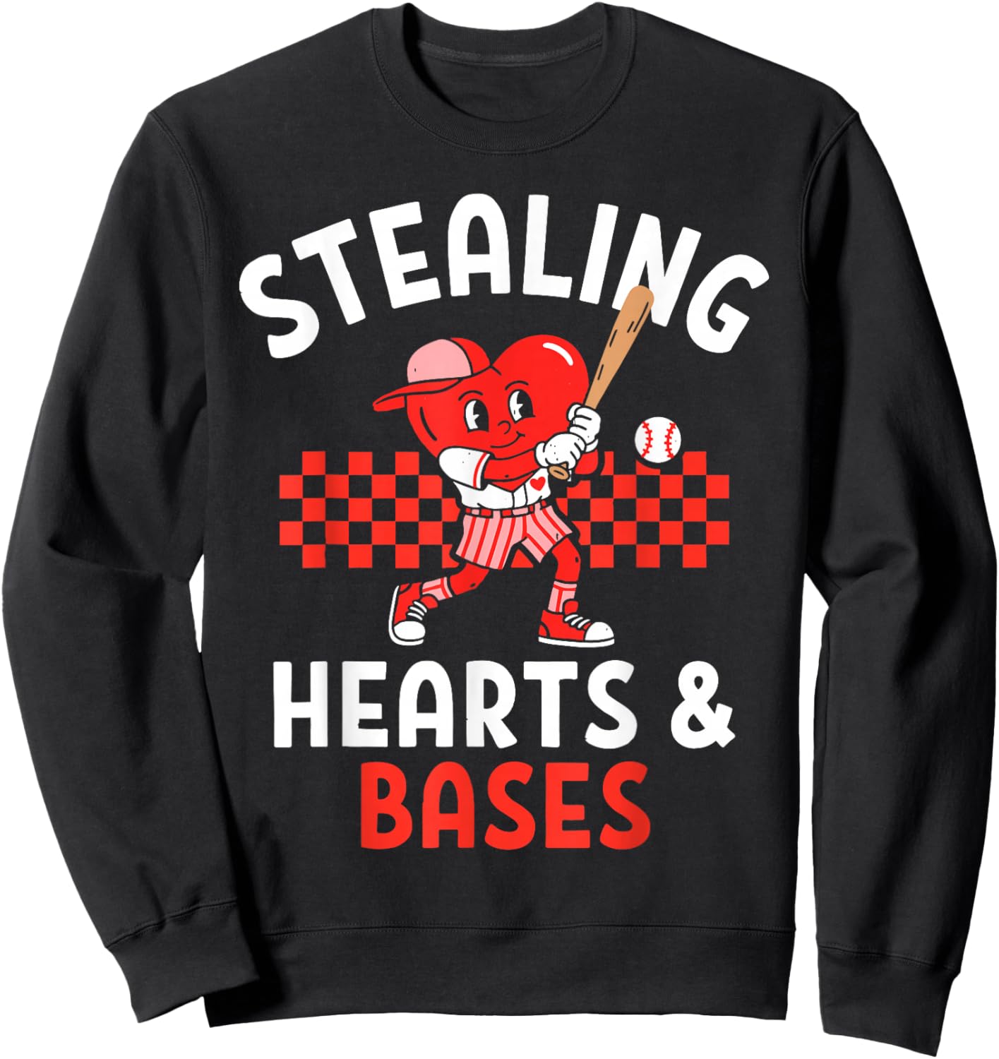 Boys Baseball Valentines Day Stealing Hearts Valentine Kids Sweatshirt - Sweatshirt | Black