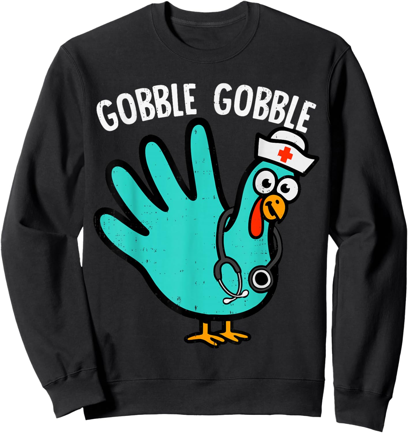 Cute Turkey Glove Nurse Thanksgiving Scrub Top RN ICU ER Sweatshirt - Sweatshirt | Black