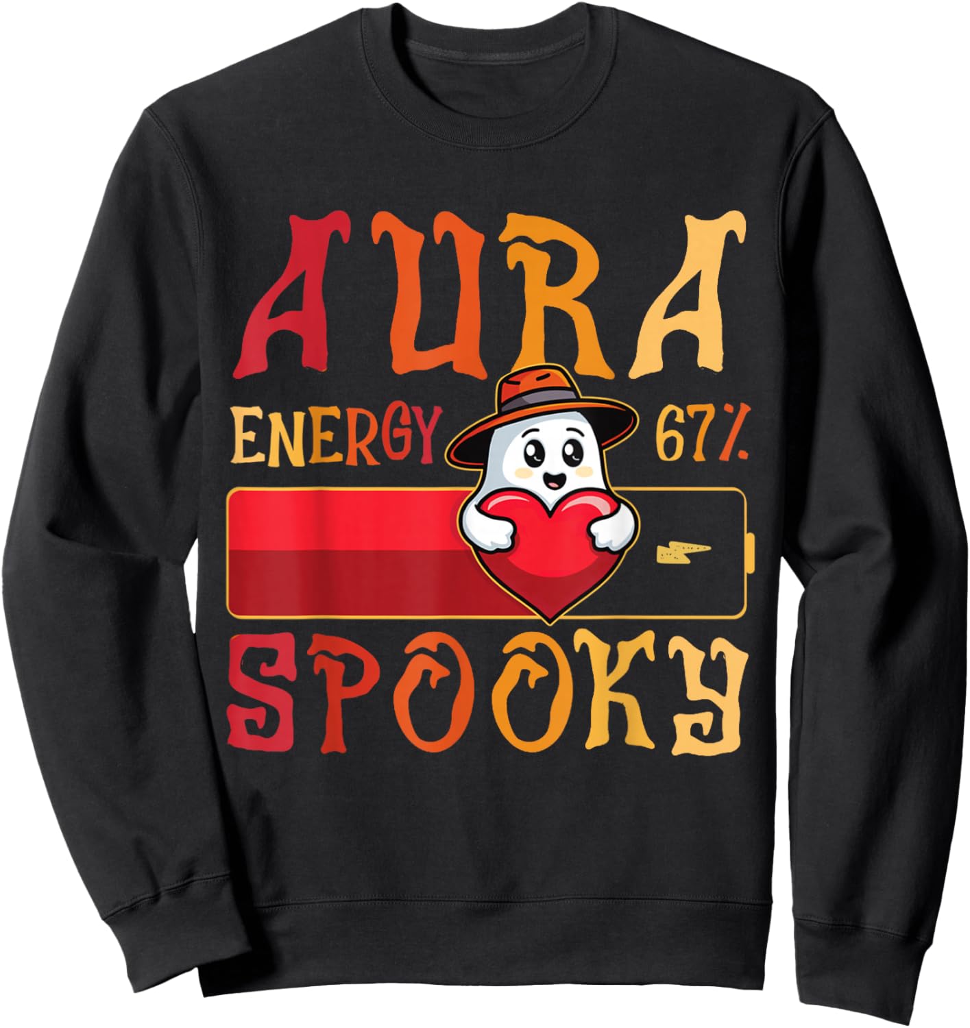 Aura Energy 67 Spooky Ghost Halloween 6 7 Meme Rizzler Sigma Sweatshirt - Sweatshirt | Black