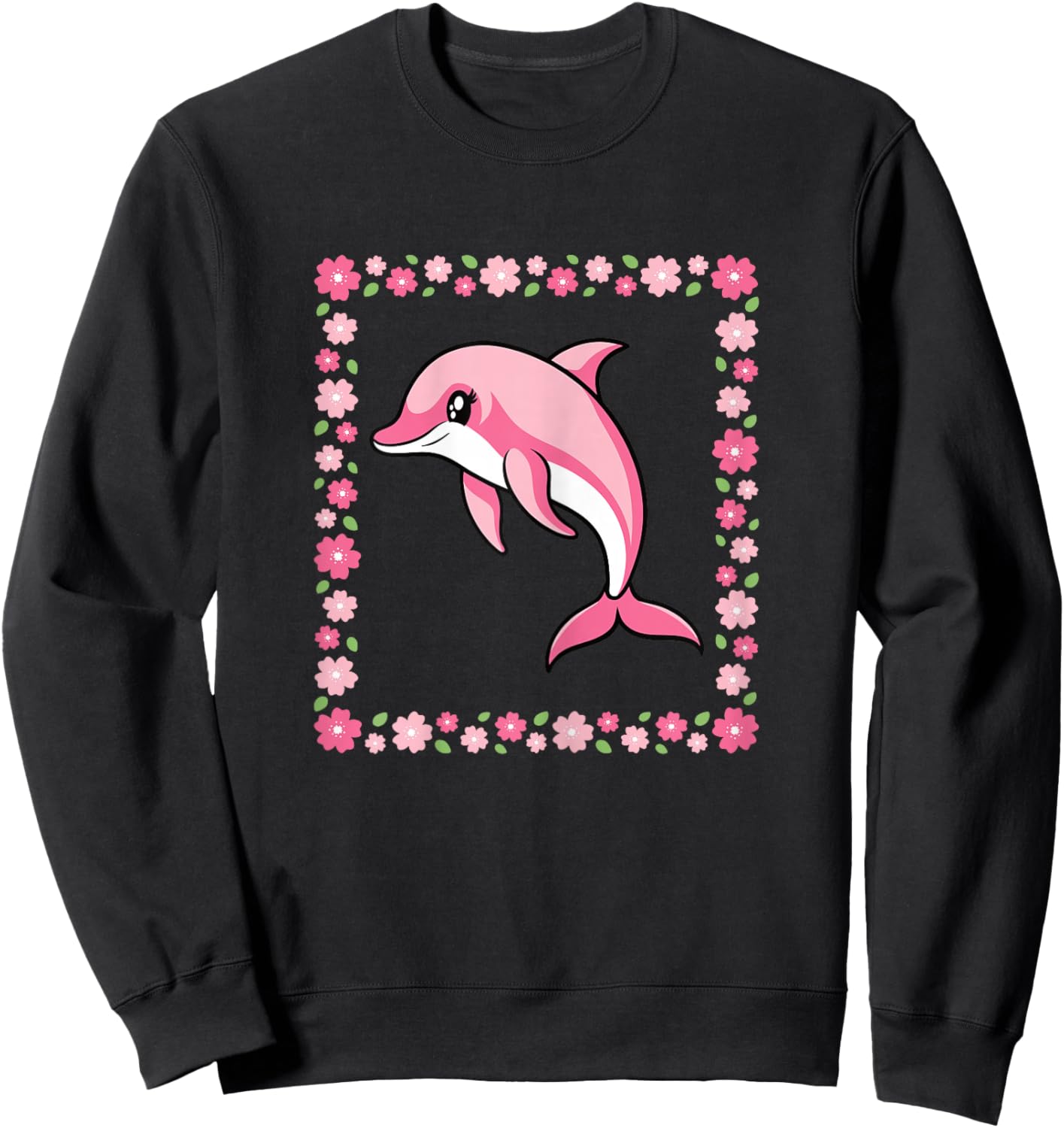 Cute Dolphin Pink Kawaii Animal Women Girls Kids Sweatshirt - Sweatshirt | Black