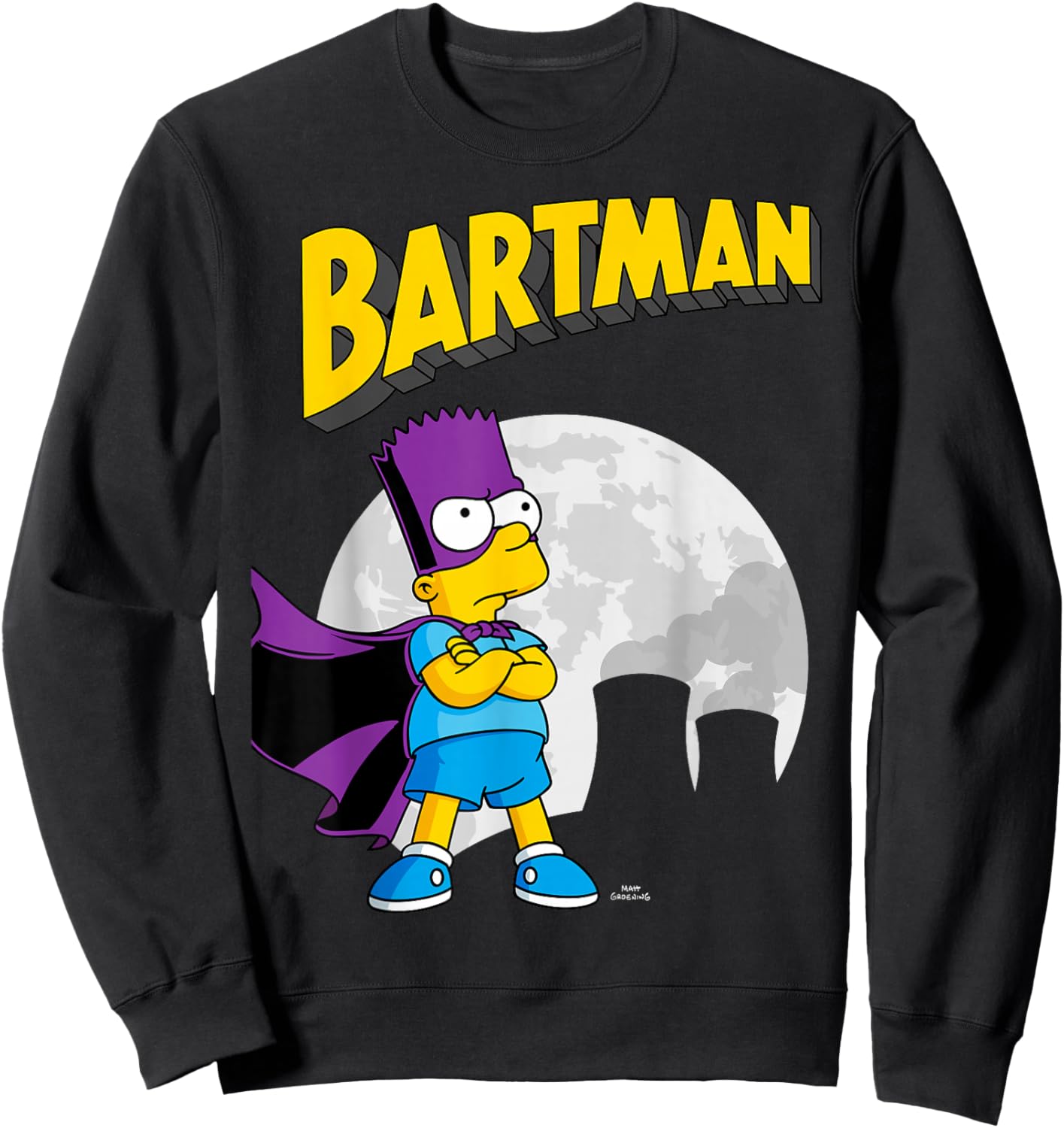 The Simpsons Bartman in Front of Moon & Power Plant Outline Sweatshirt - Sweatshirt | Black