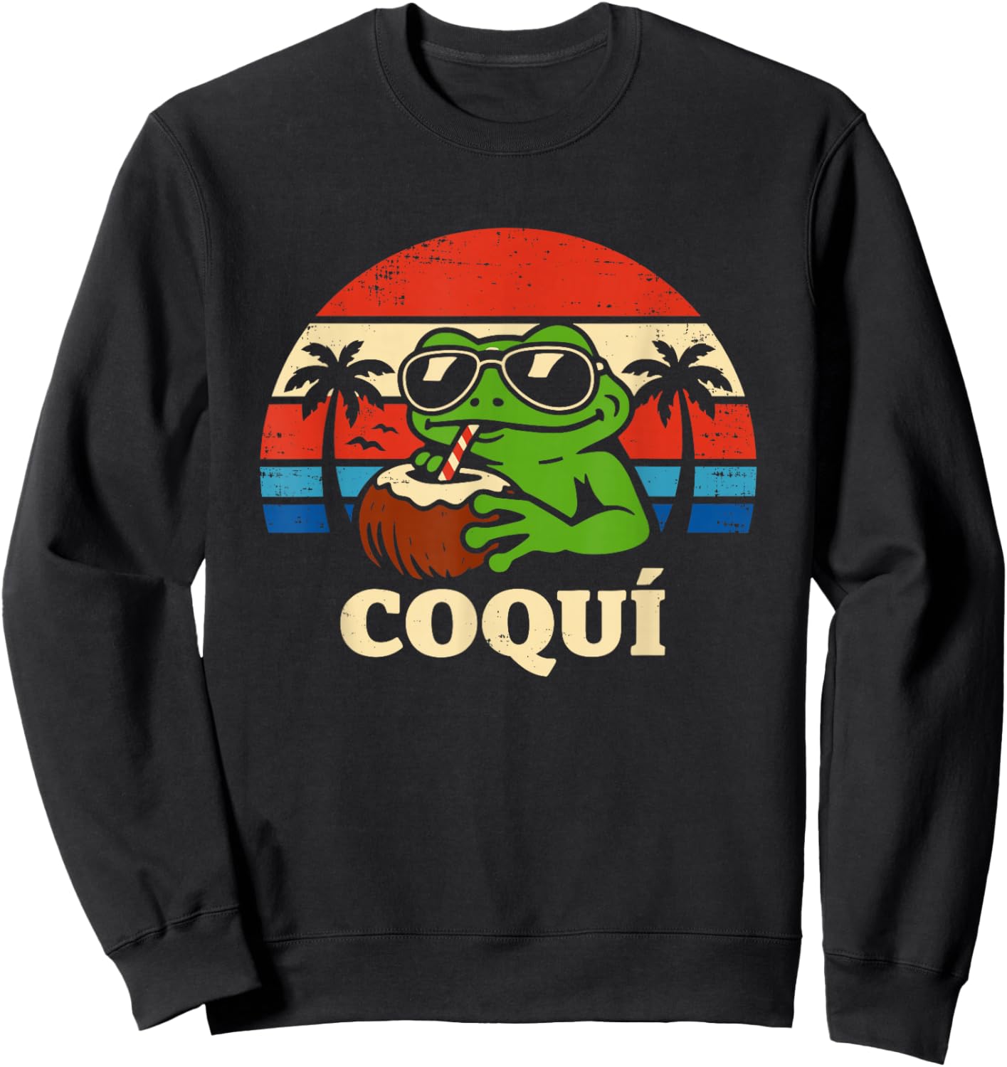 Coqui Frog Retro Sunset Puerto Rico Sweatshirt - Sweatshirt | Black
