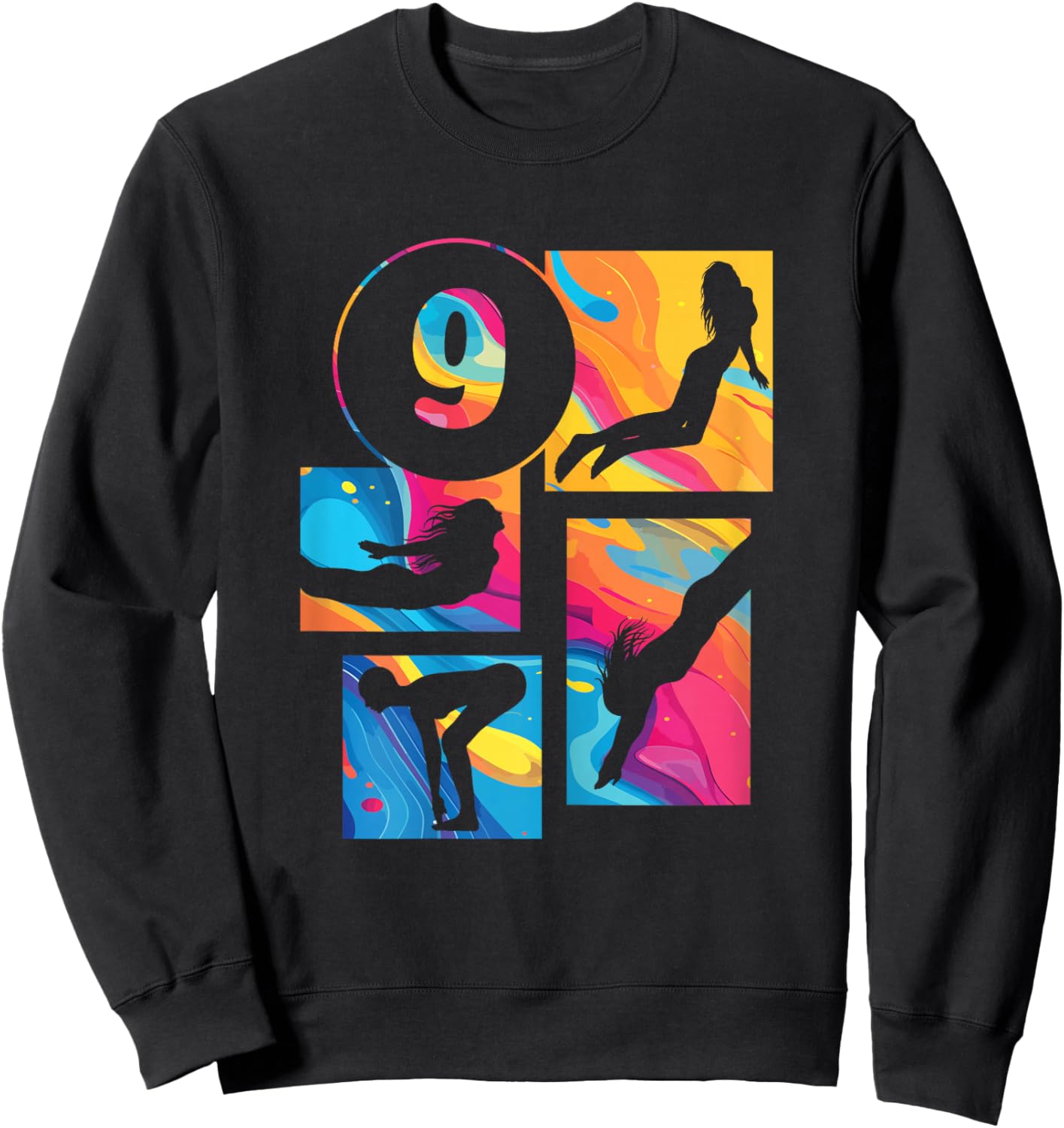 9th Birthday Swimmer Swimming 9 Year Old Girl Sweatshirt - Sweatshirt | Black