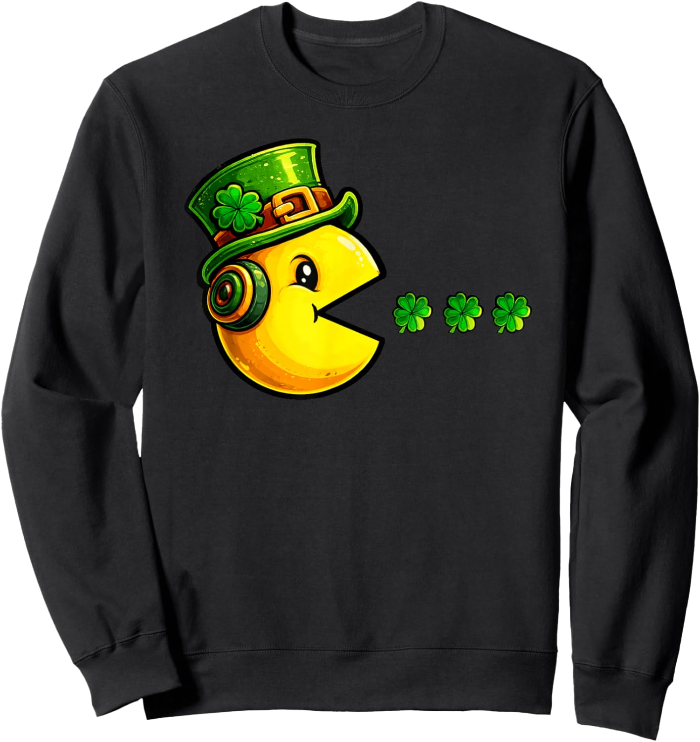 Leprechaun Eating Shamrock St Patricks Day Gamer Boys Kids Sweatshirt - Sweatshirt | Black