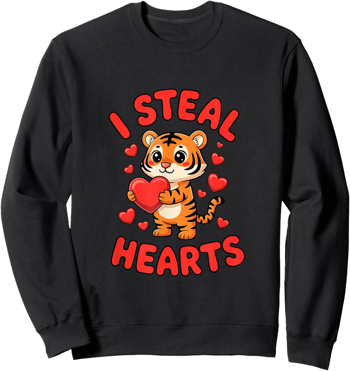 Valentine's Day Cute Tiger I Steal Hearts Love Sweatshirt - Sweatshirt | Black