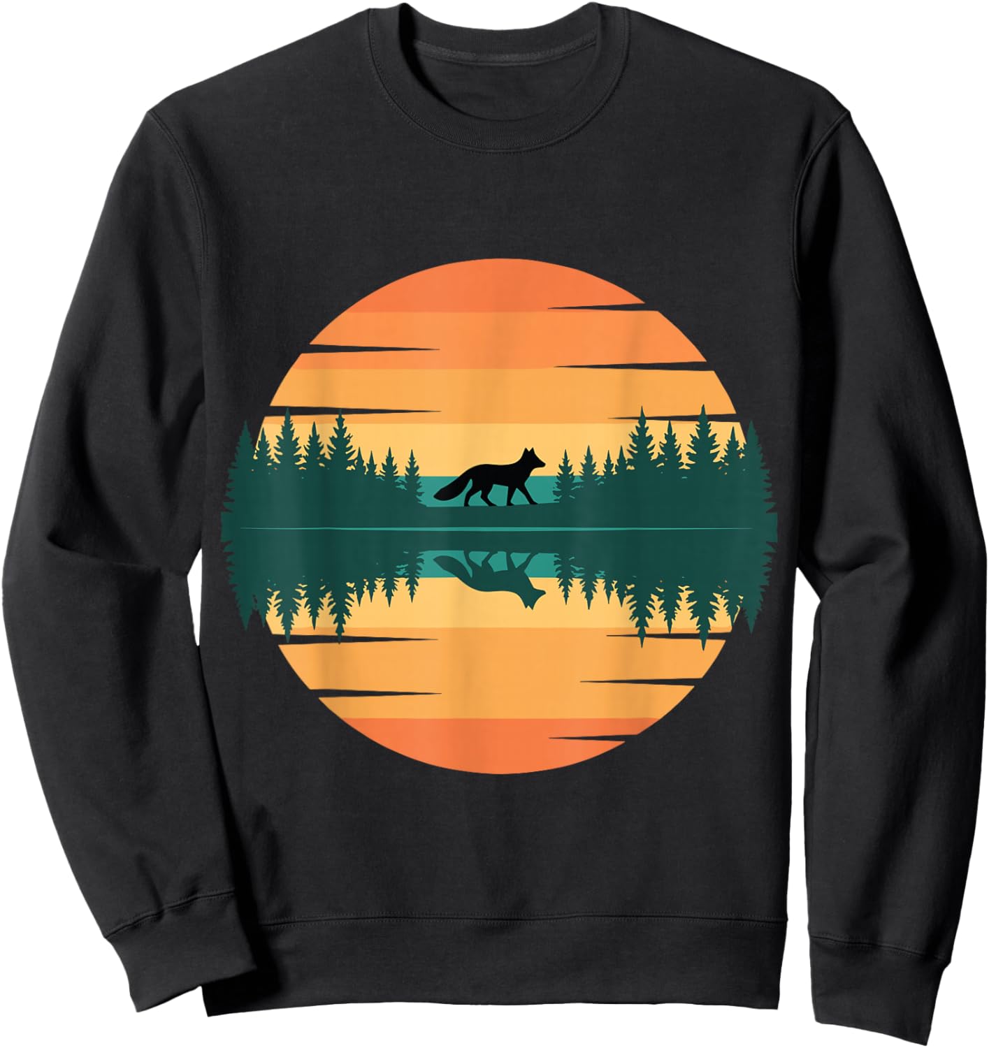 Minimalist Fox Silhouette Forest Nature Sunset Reflection Sweatshirt - Sweatshirt | Black