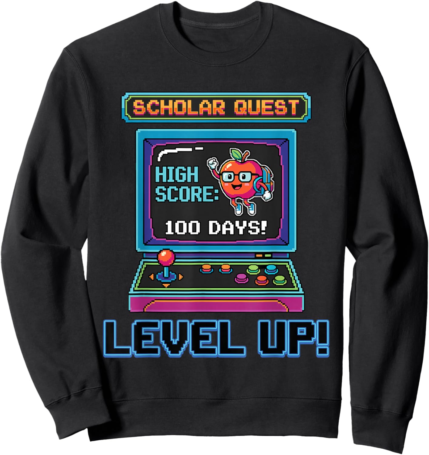 Level Up 100 Days of School Cool Gaming Game Gamer Student Sweatshirt - Sweatshirt | Black