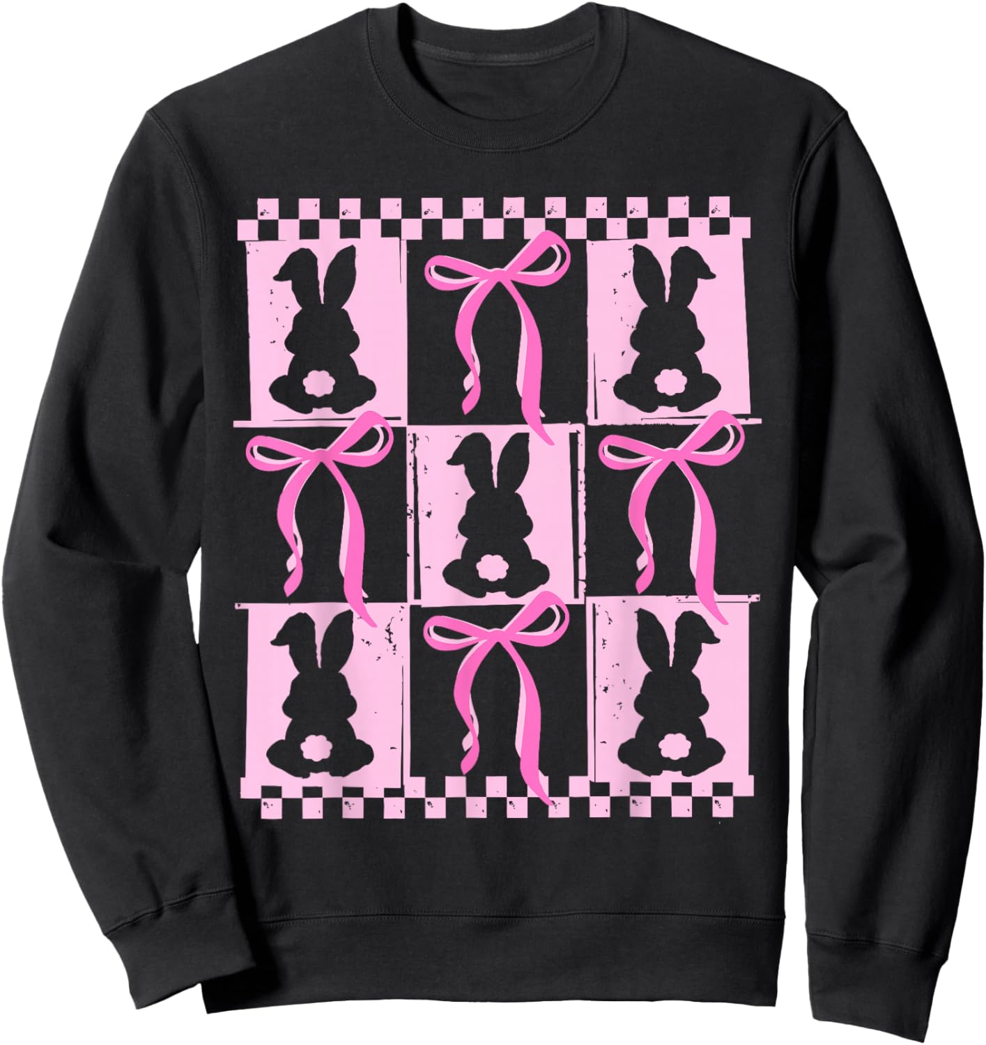 Funny Bunny Coquette Bow Rabbit Lovers Easter Retro Trendy Sweatshirt - Sweatshirt | Black