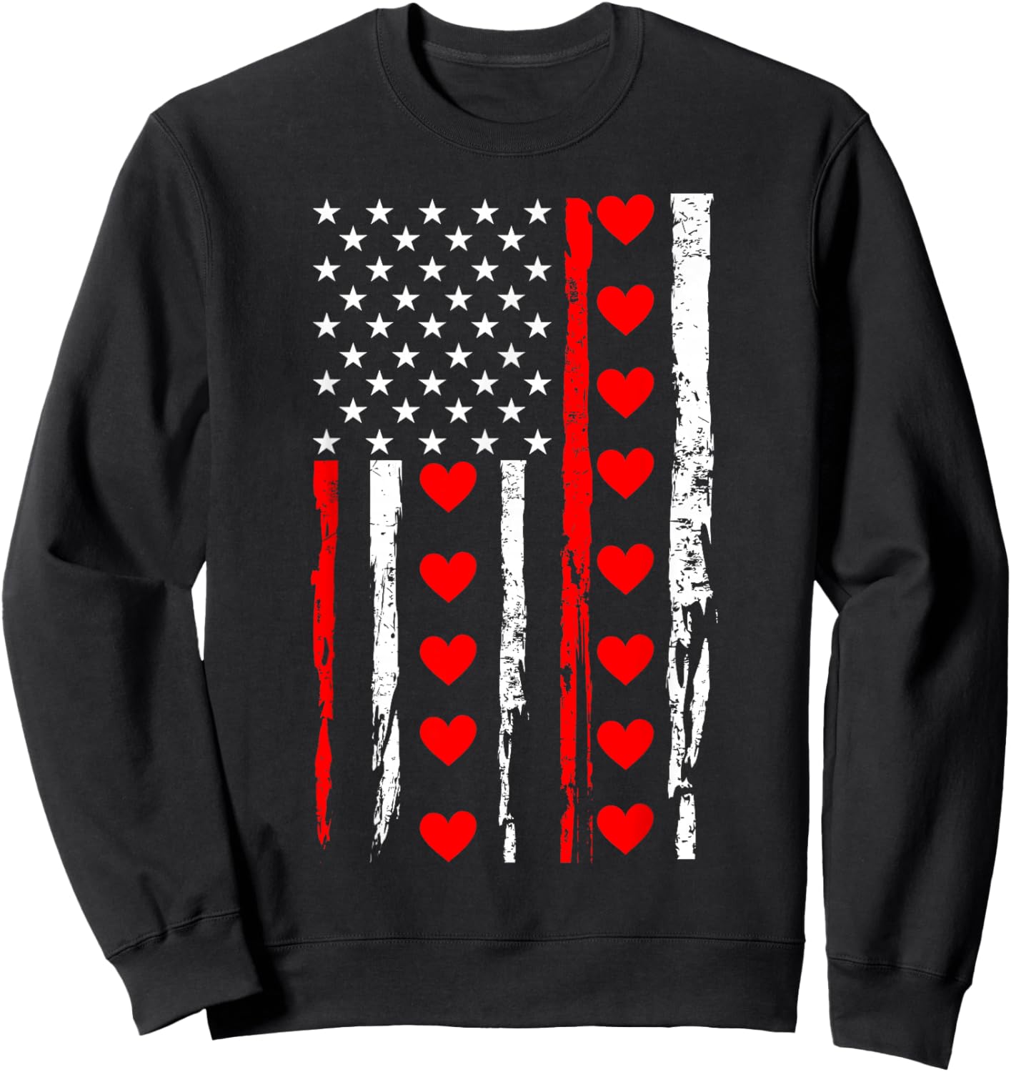 Valentines Day USA American Flag Hearts Sweatshirt - Sweatshirt | Black