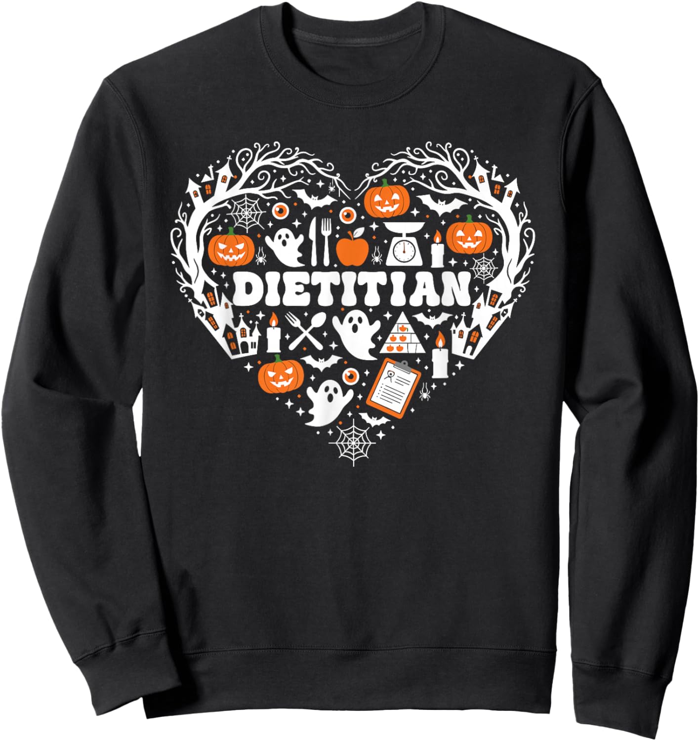 Dietitian Heart Pumpkin Ghost Halloween Kids Sweatshirt - Sweatshirt | Black