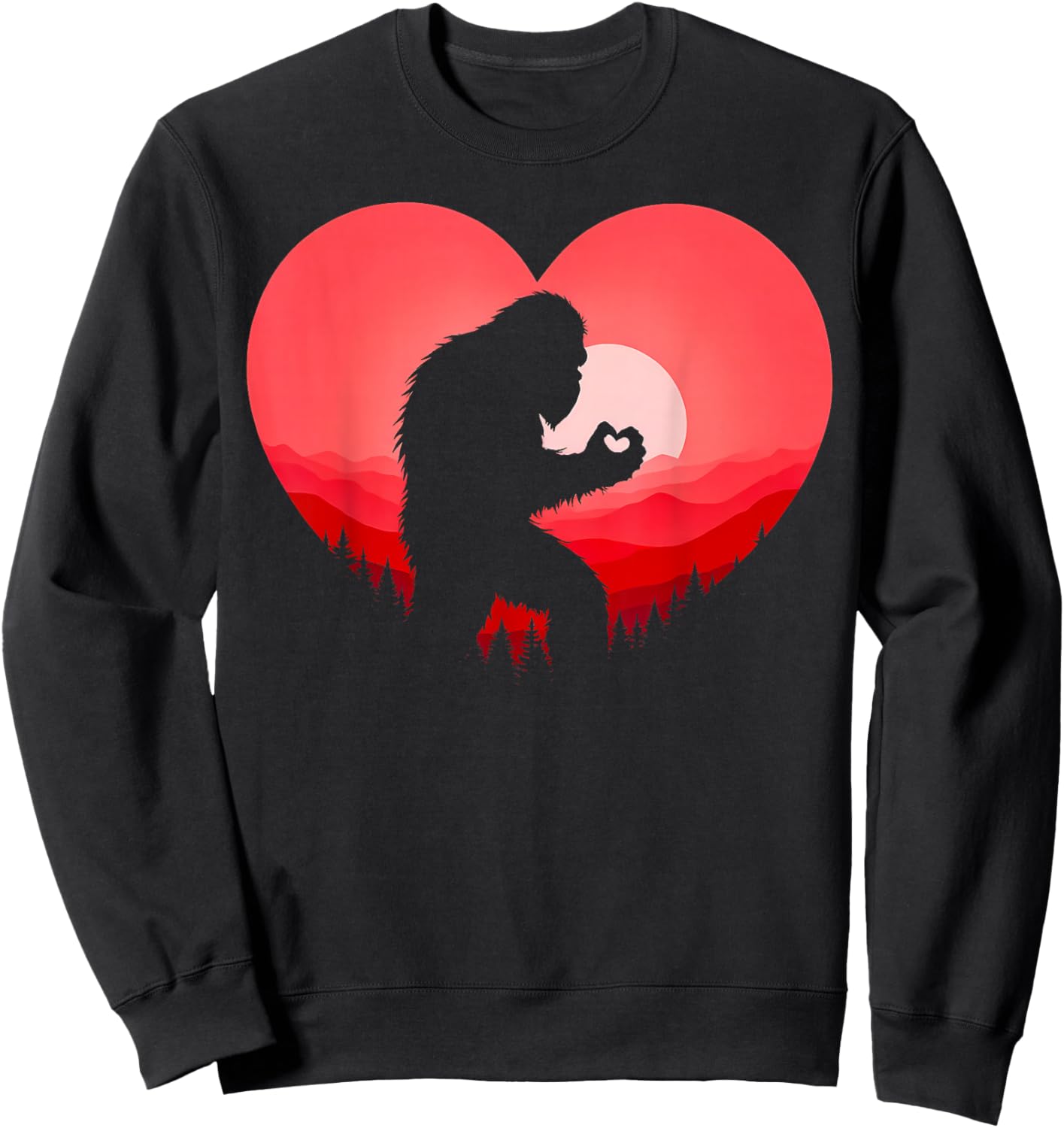 Funny Bigfoot in Love Heart Happy Valentine's Day Men Women Sweatshirt - Sweatshirt | Black