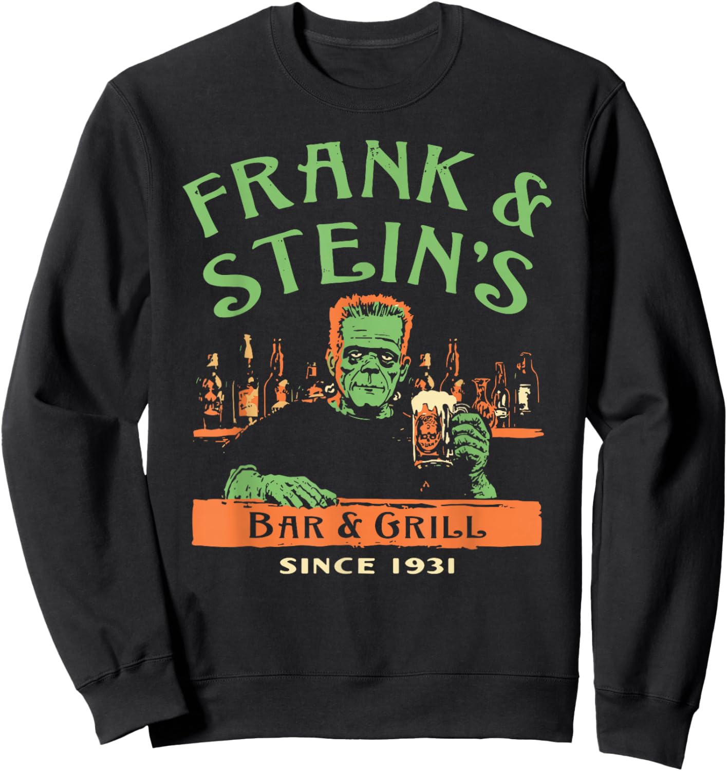 Funny Halloween Frank and Stein's Bar Grill Sweatshirt - Sweatshirt | Black