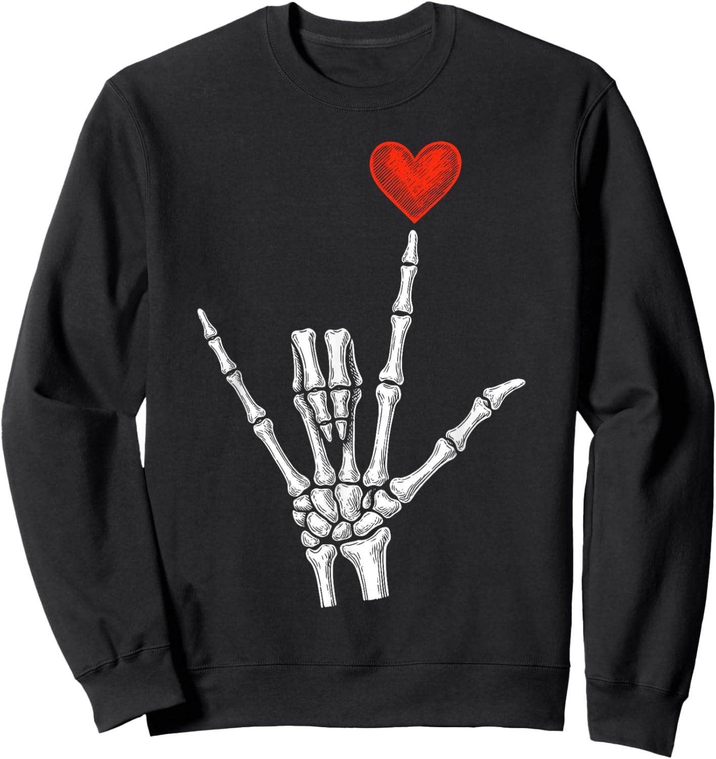Skeleton Heart Hand Valentines Day Women Sweatshirt - Sweatshirt | Black