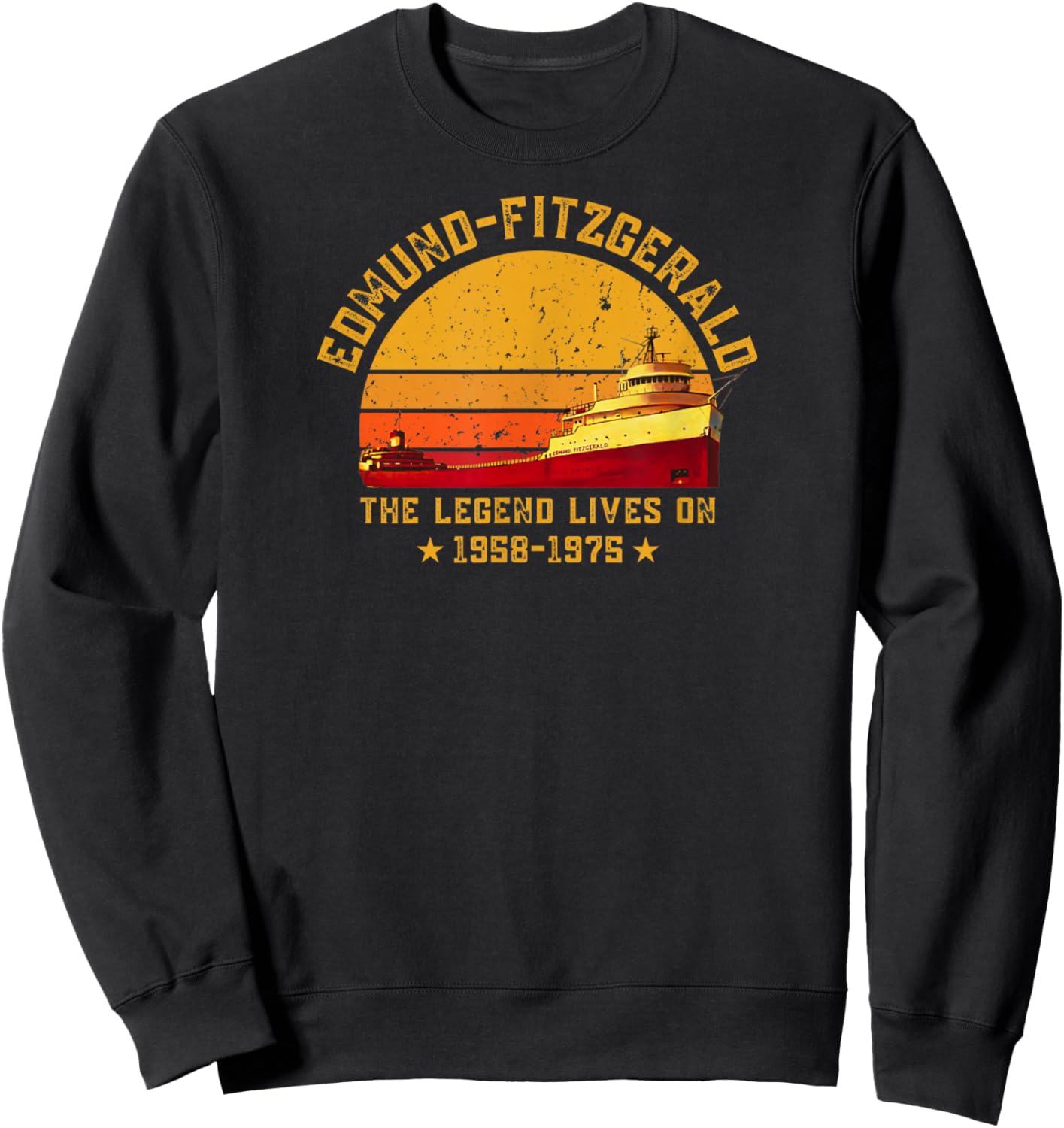 Edmund Fitzgerald Ship 1975 Anniversary Great Lakes Tribute Sweatshirt - Sweatshirt | Black