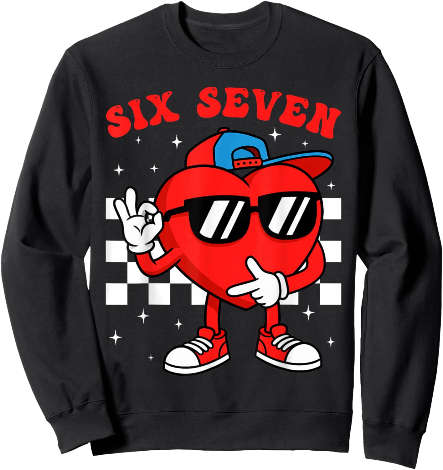 Groovy 6 7 Meme Heart Gen Alpha Six Seven 67 Valentine’s Day Sweatshirt - Sweatshirt | Black