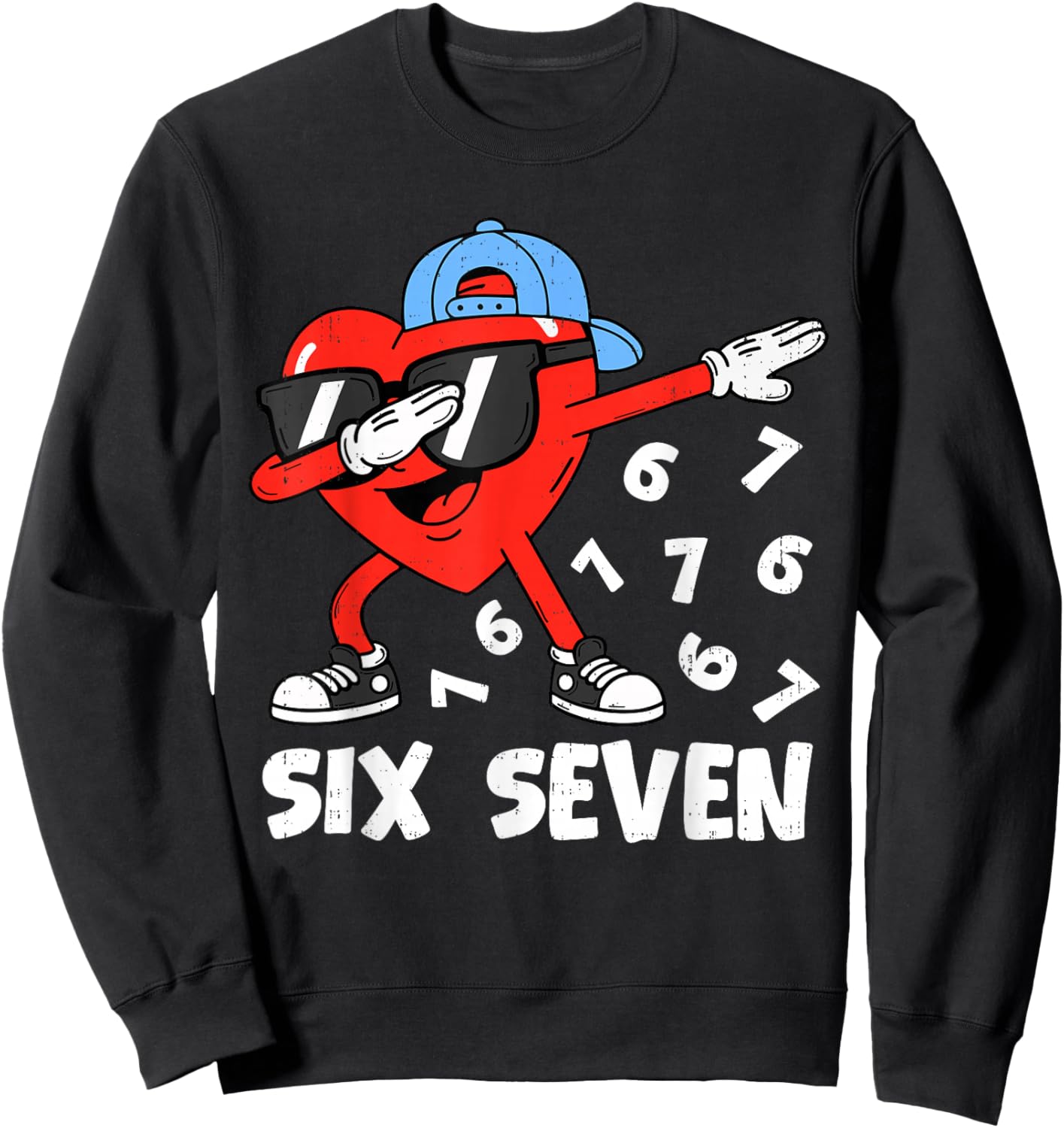 Dabbing Heart Six Seven 6 7 Meme Valentines Day Boys Kids Sweatshirt - Sweatshirt | Black