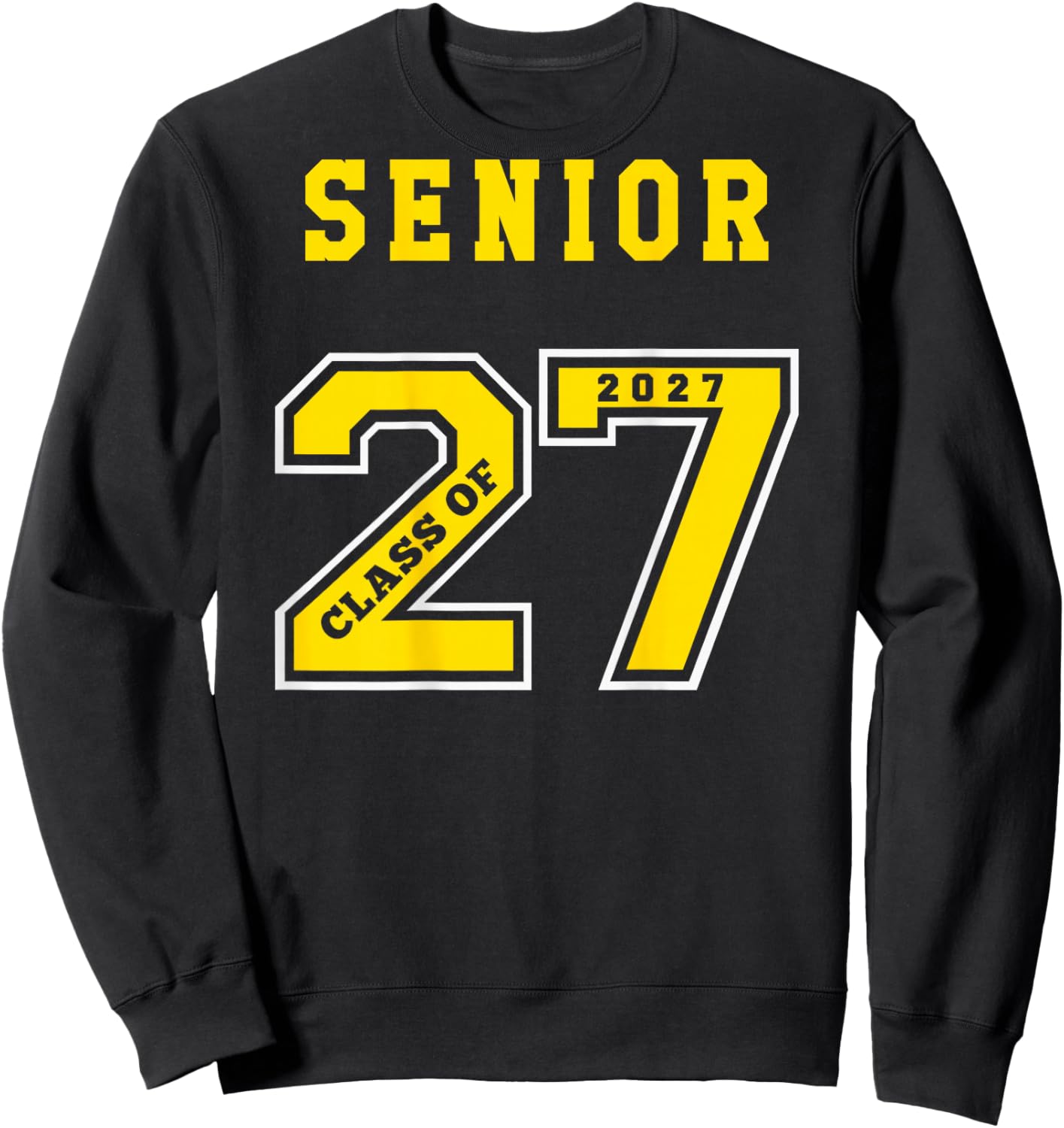 Senior 2027 (Back) Gold Class of 27 Jersey Graduation Gift Sweatshirt - Sweatshirt | Black
