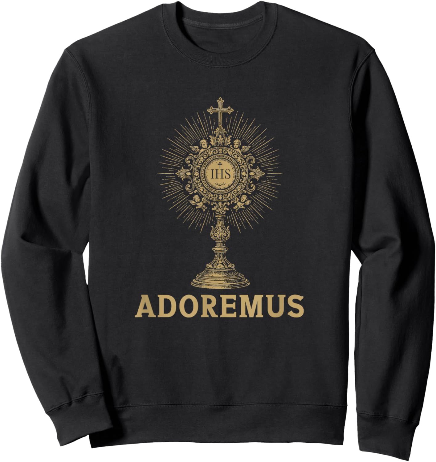 Adoremus Catholic Latin Mass Confirmation IHS Graphic Sweatshirt - Sweatshirt | Black