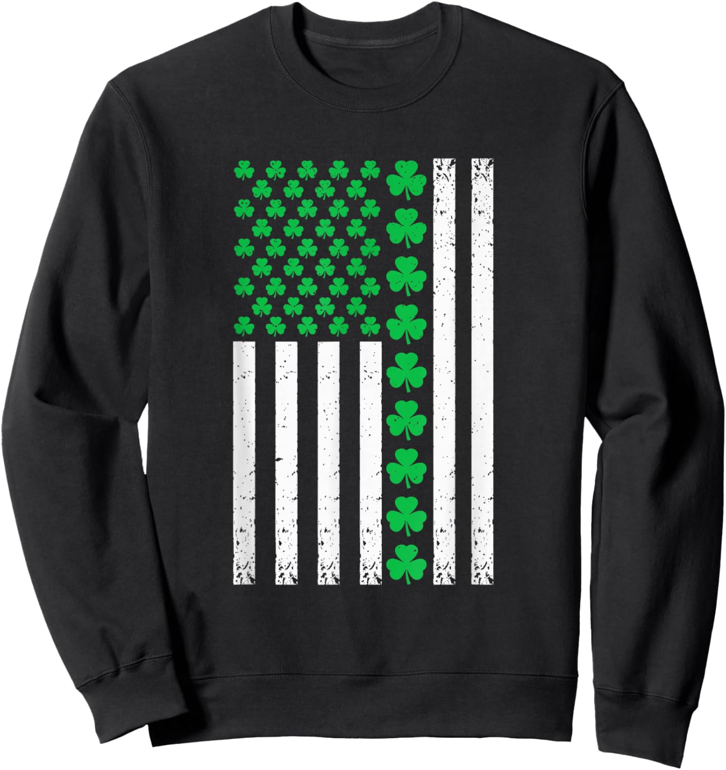 US American Flag with Shamrocks St Patricks Day Men Women Sweatshirt - Sweatshirt | Black