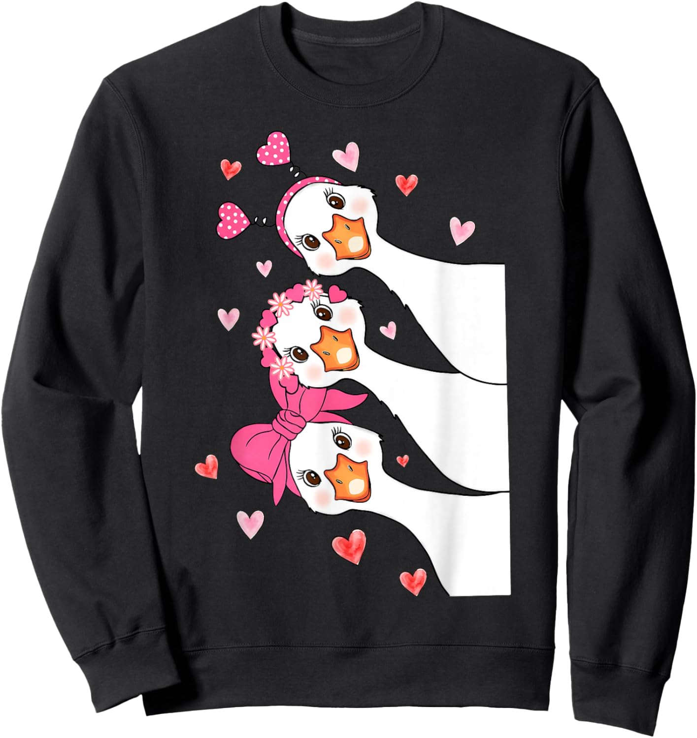 Funny Goose Happy Valentine Goose Cute Heart Lover Sweatshirt - Sweatshirt | Black