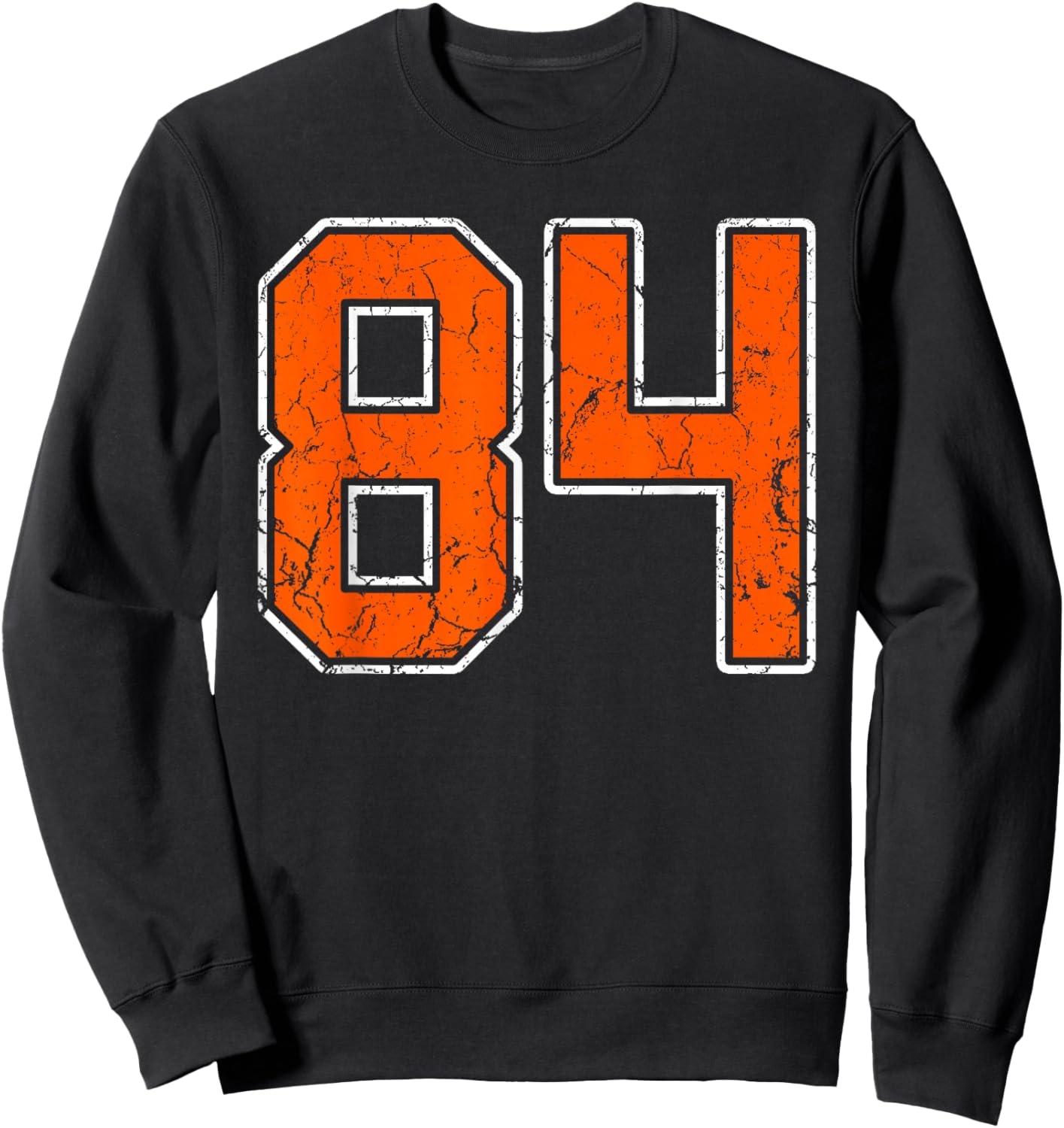 Distressed Orange White Number 84 Jersey Player Uniform #84 Sweatshirt - Sweatshirt | Black