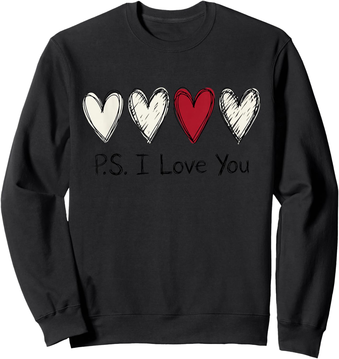 PS I Love You Day Purple Valentines Day Heart Sweatshirt - Sweatshirt | Black