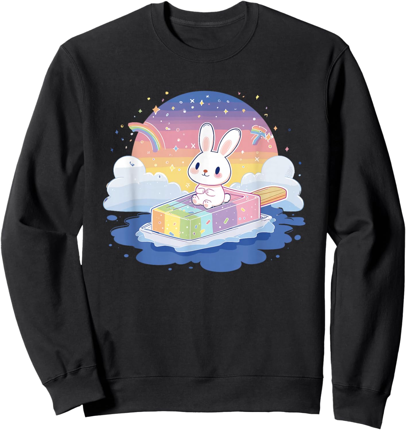 Cute Bunny On Rainbow Popsicle Sweatshirt - Sweatshirt | Black