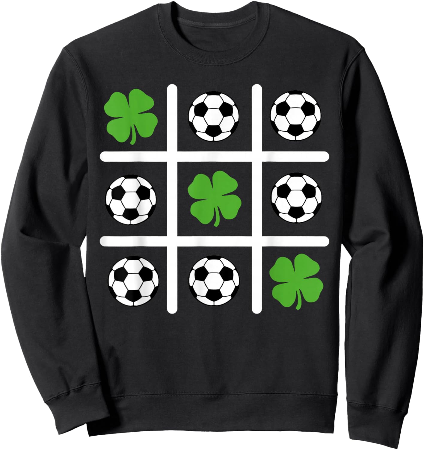St Patricks Day Tic Tac Toe Soccer Shamrock Lucky Clover Sweatshirt - Sweatshirt | Black