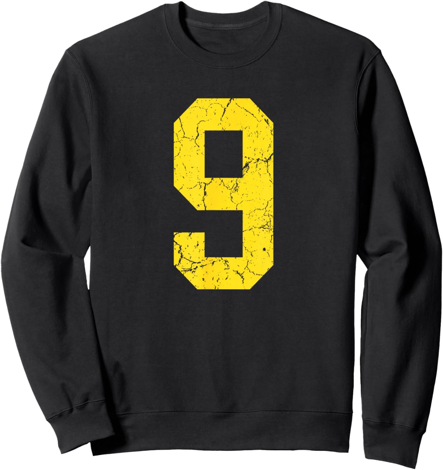Distressed Bright Gold Number 9 Jersey Player Uniform #9 Sweatshirt - Sweatshirt | Black