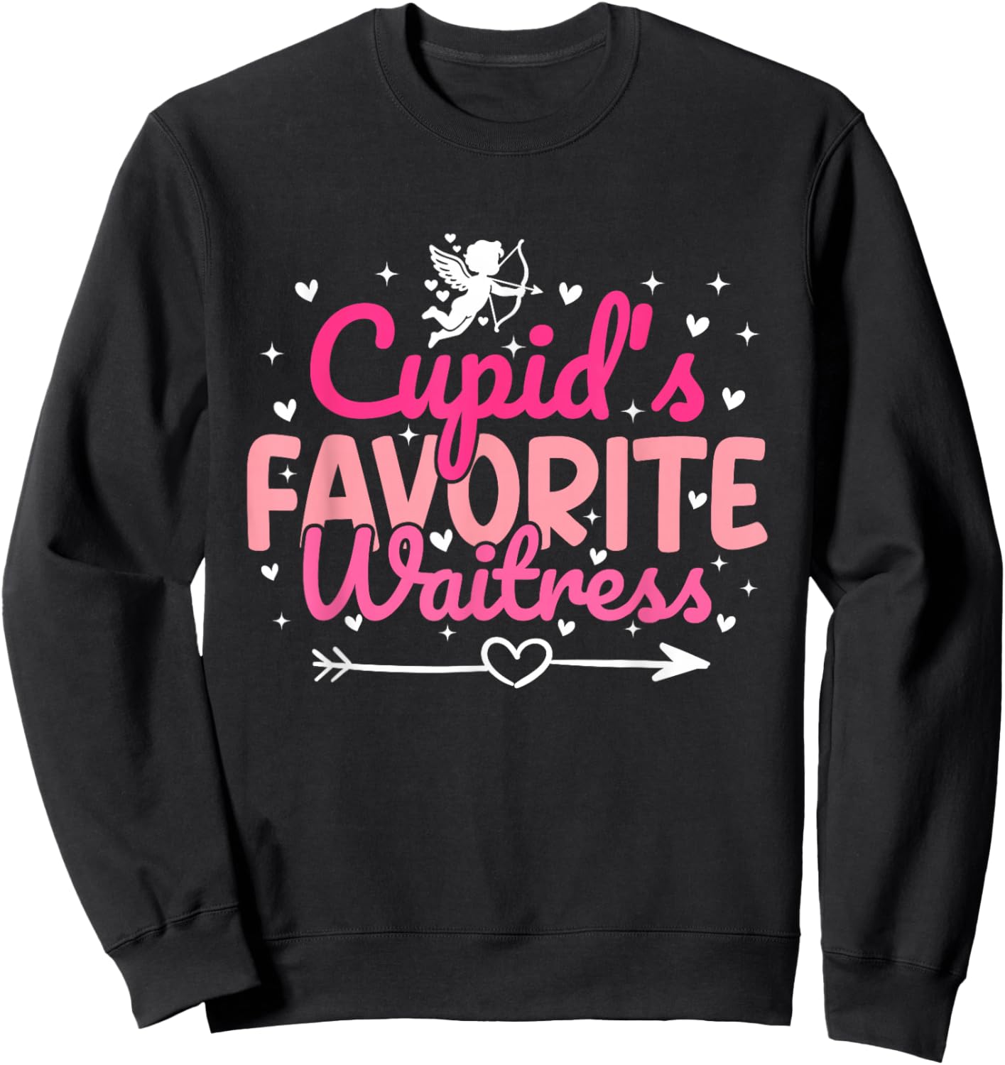 Cupid's Favorite Waitress Valentine’s Day Funny Server Sweatshirt - Sweatshirt | Black
