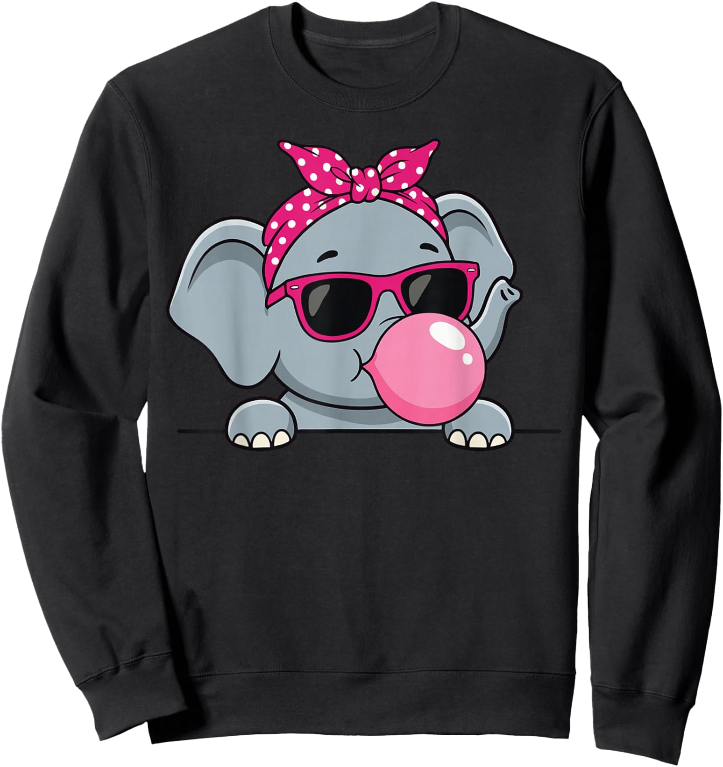 Elephant Kawaii Girl Pink Bandana Funny Elephant Bubblegum Sweatshirt - Sweatshirt | Black