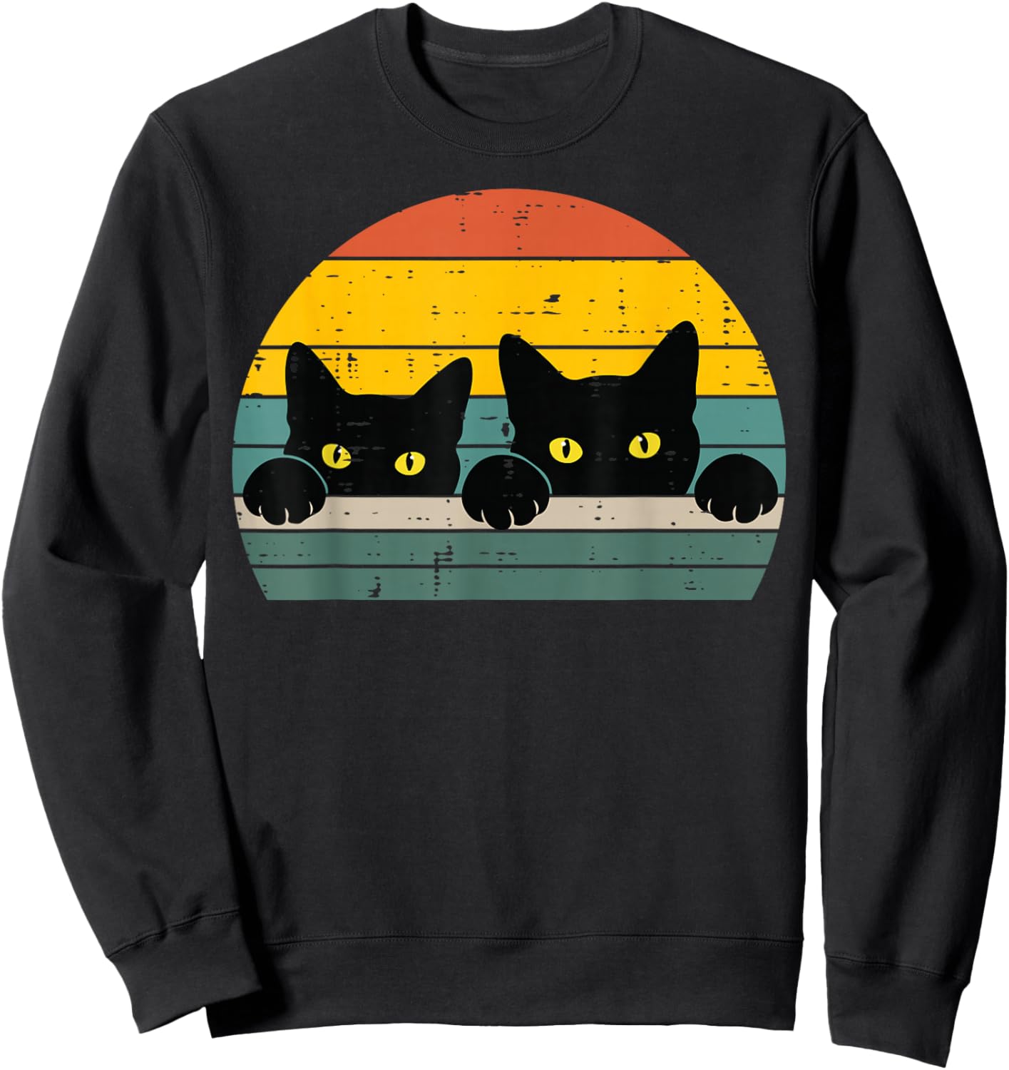 Black Cats Peeking Sunset Retro Kitten Kitty Men Women Kids Sweatshirt - Sweatshirt | Black