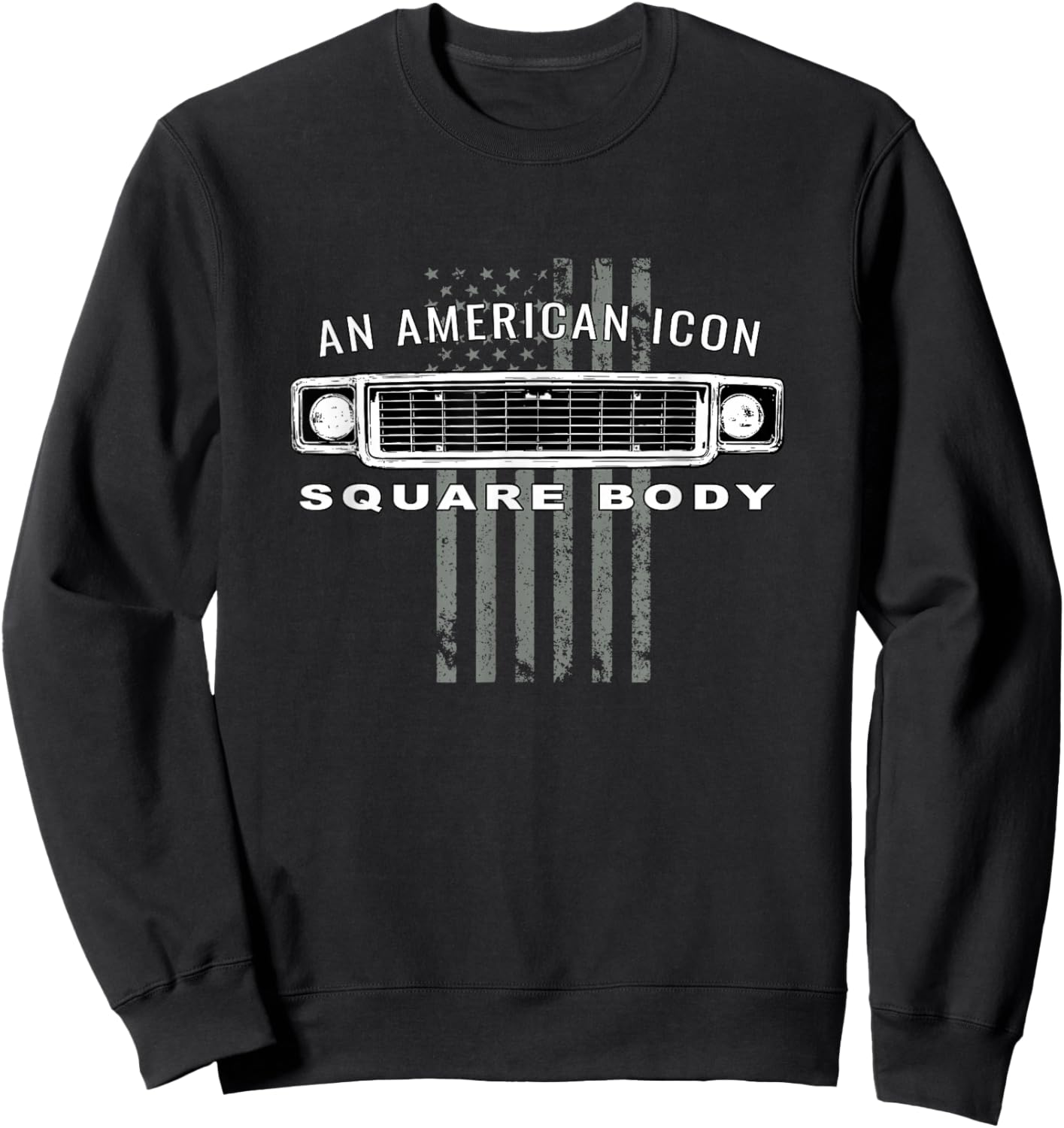 Square Body Grille with American Flag Design Sweatshirt - Sweatshirt | Black