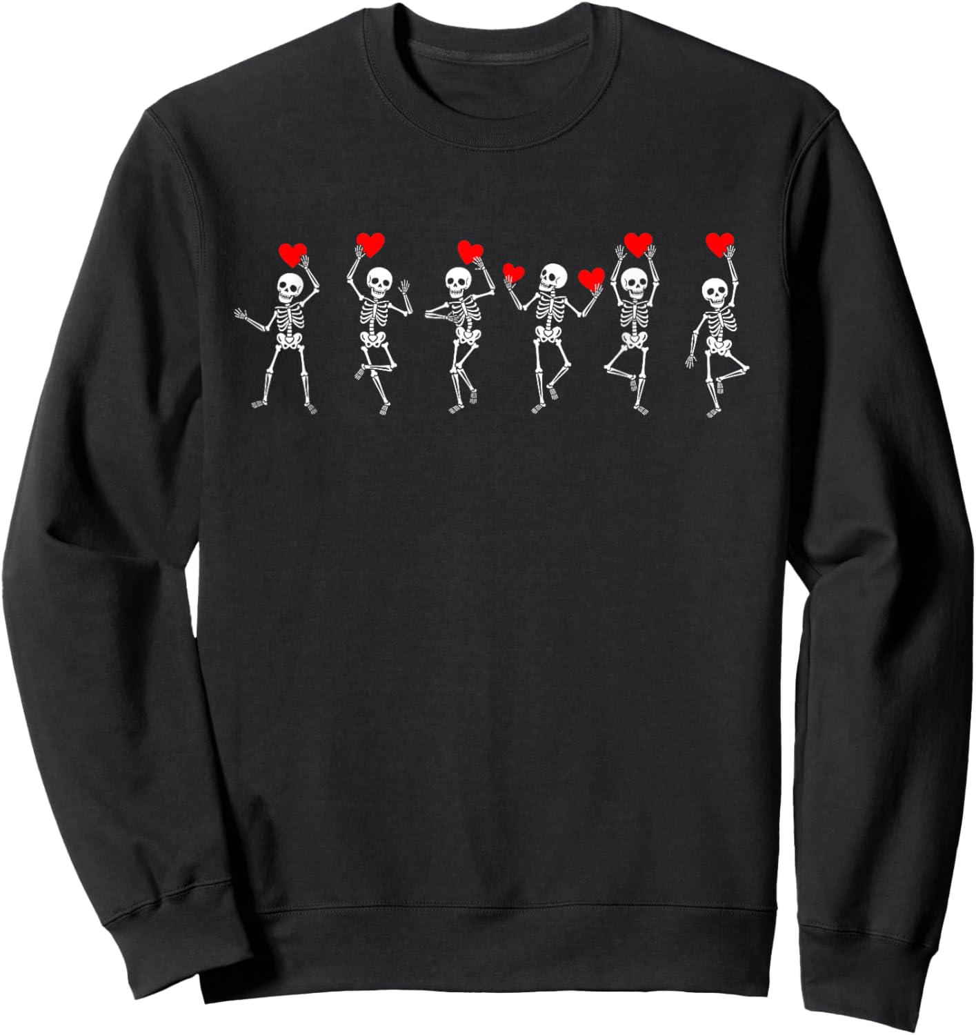 Valentine Dancing Skeleton Red Hearts Love Couple Matching Sweatshirt - Sweatshirt | Black