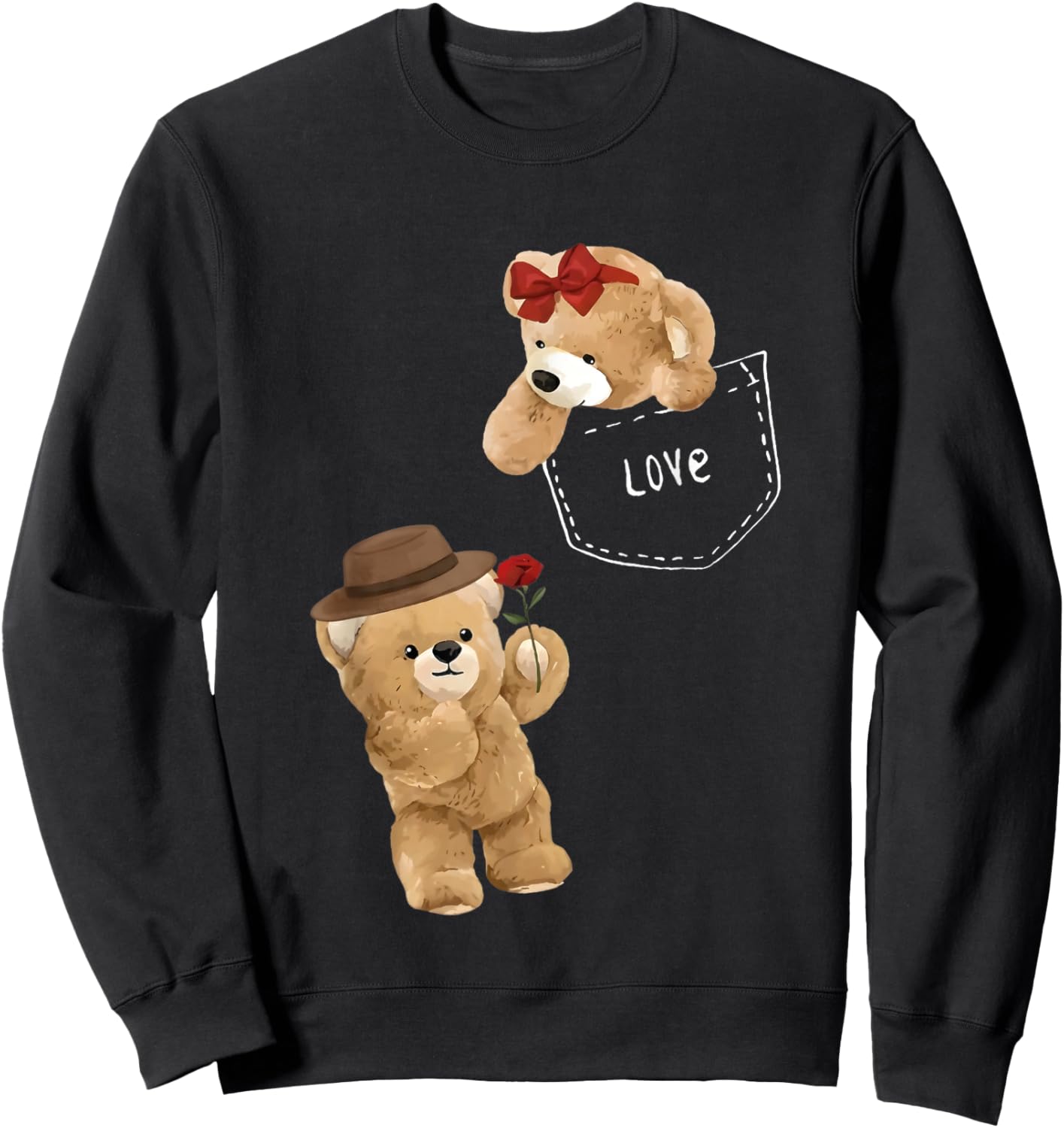 Cute Teddy Bear Love Bear Couple Rose Valentine’s Day Sweatshirt - Sweatshirt | Black