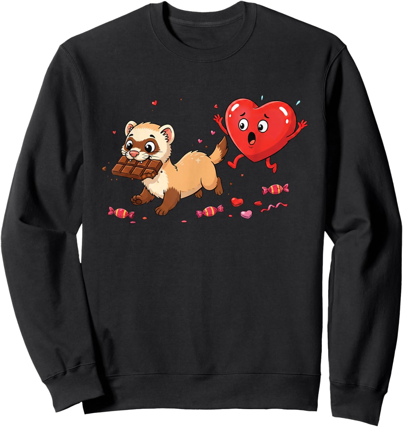 Funny Ferret Heart Chocolate Valentine Kids Sweatshirt - Sweatshirt | Black