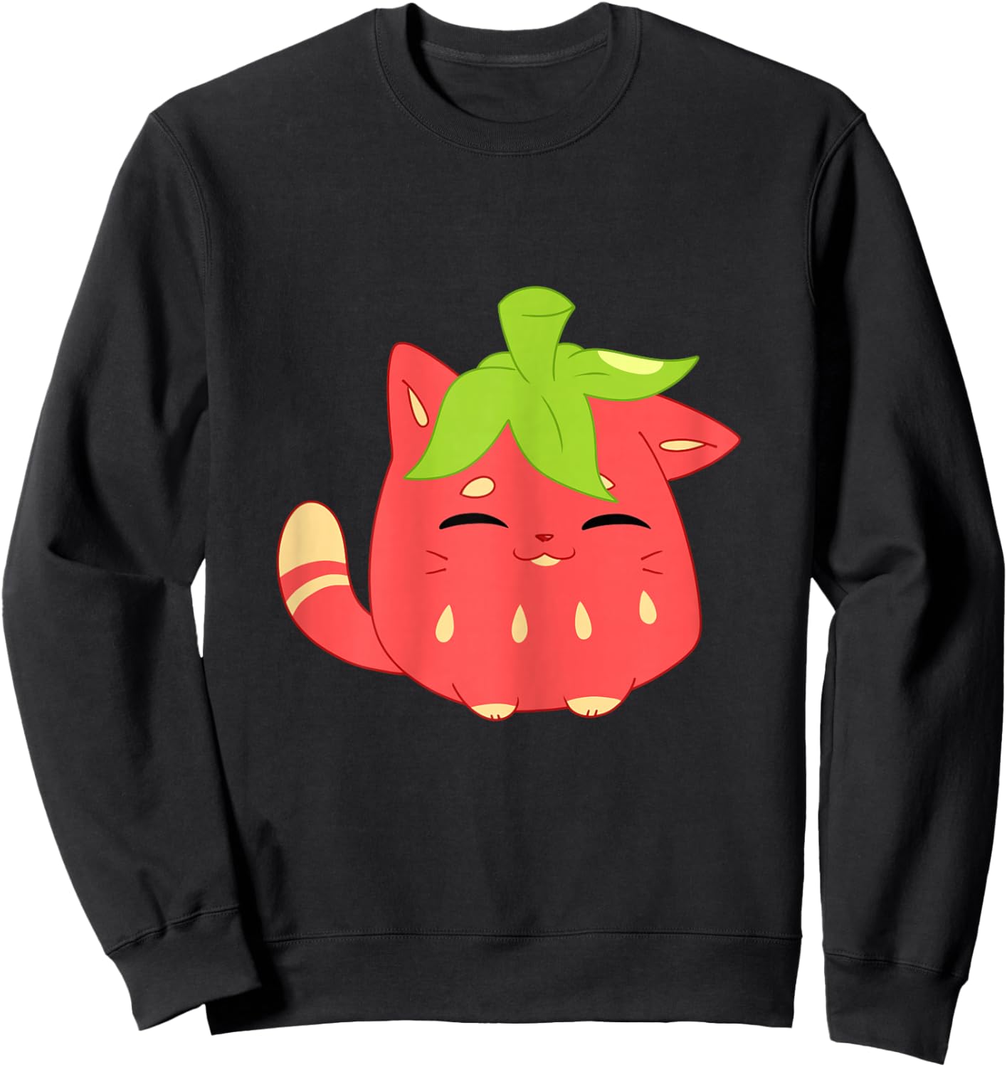 Cute Funny Sweet Cartoon Strawberry Shaped Smiling Cat Sweatshirt - Sweatshirt | Black