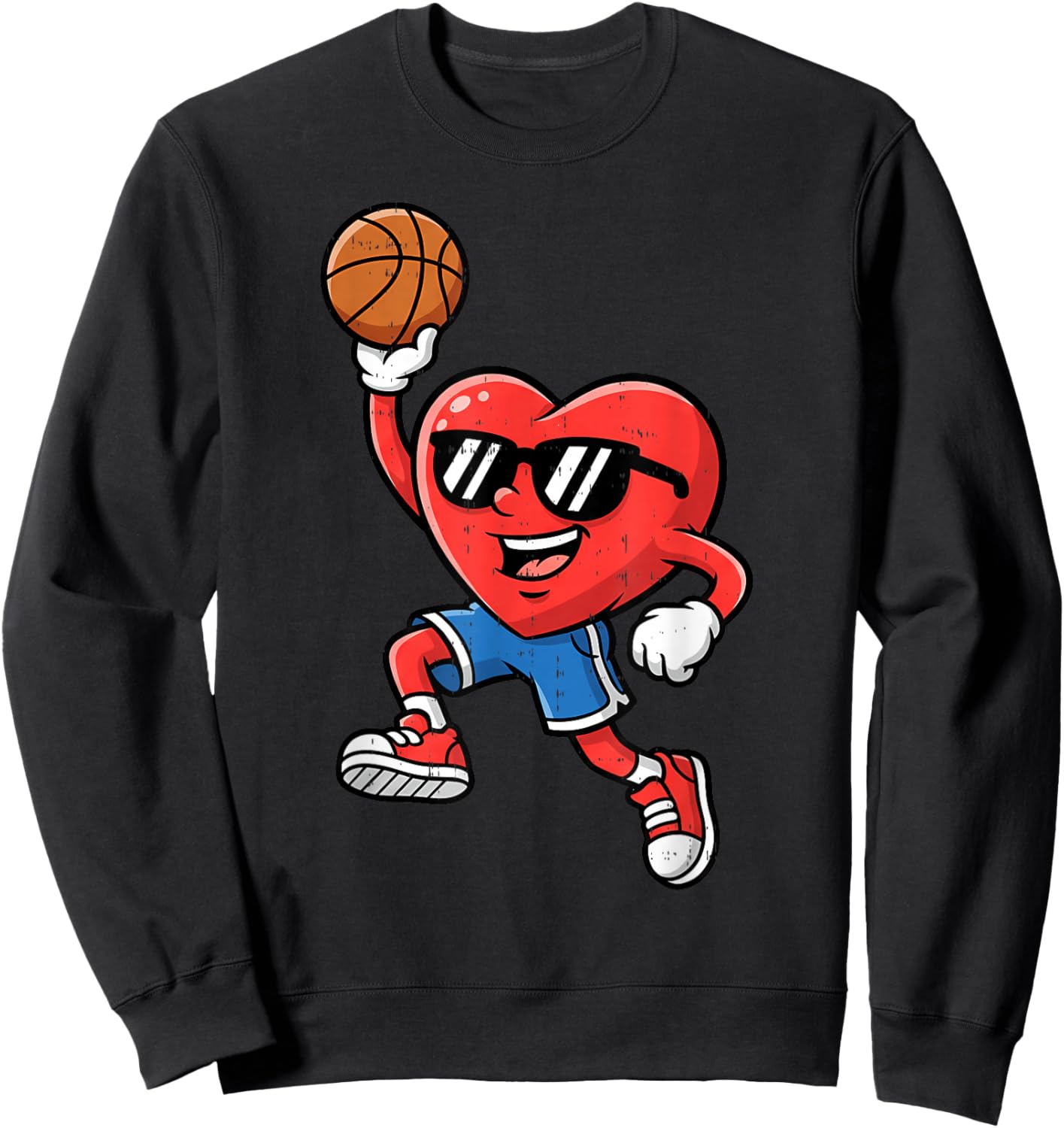 Heart Play Basketball Valentines Day for Teen Boys Girls Kid Sweatshirt - Sweatshirt | Black