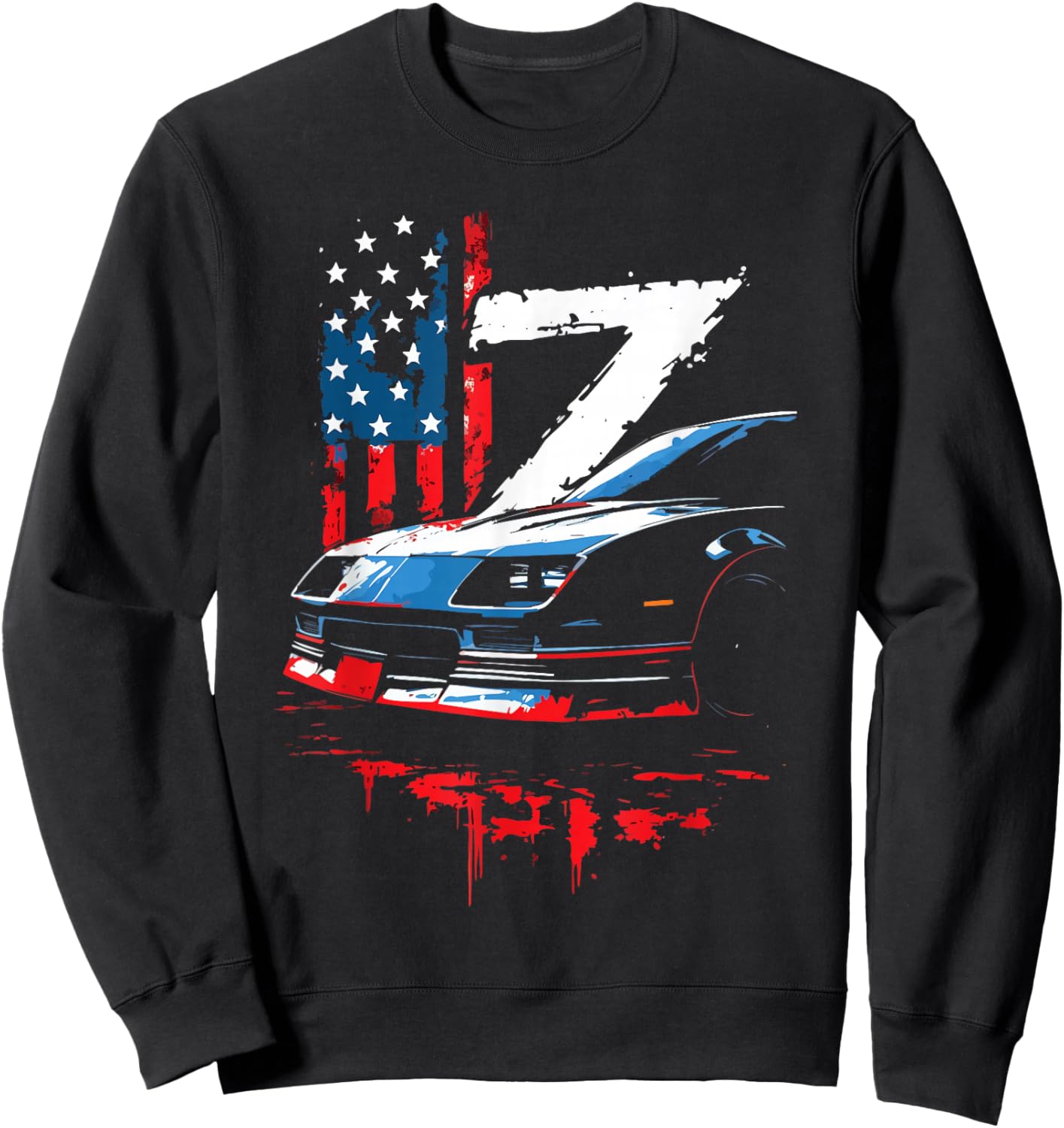 1985-1990 IROC Z Front Grill USA Flag Patriotic Muscle Car Sweatshirt - Sweatshirt | Black