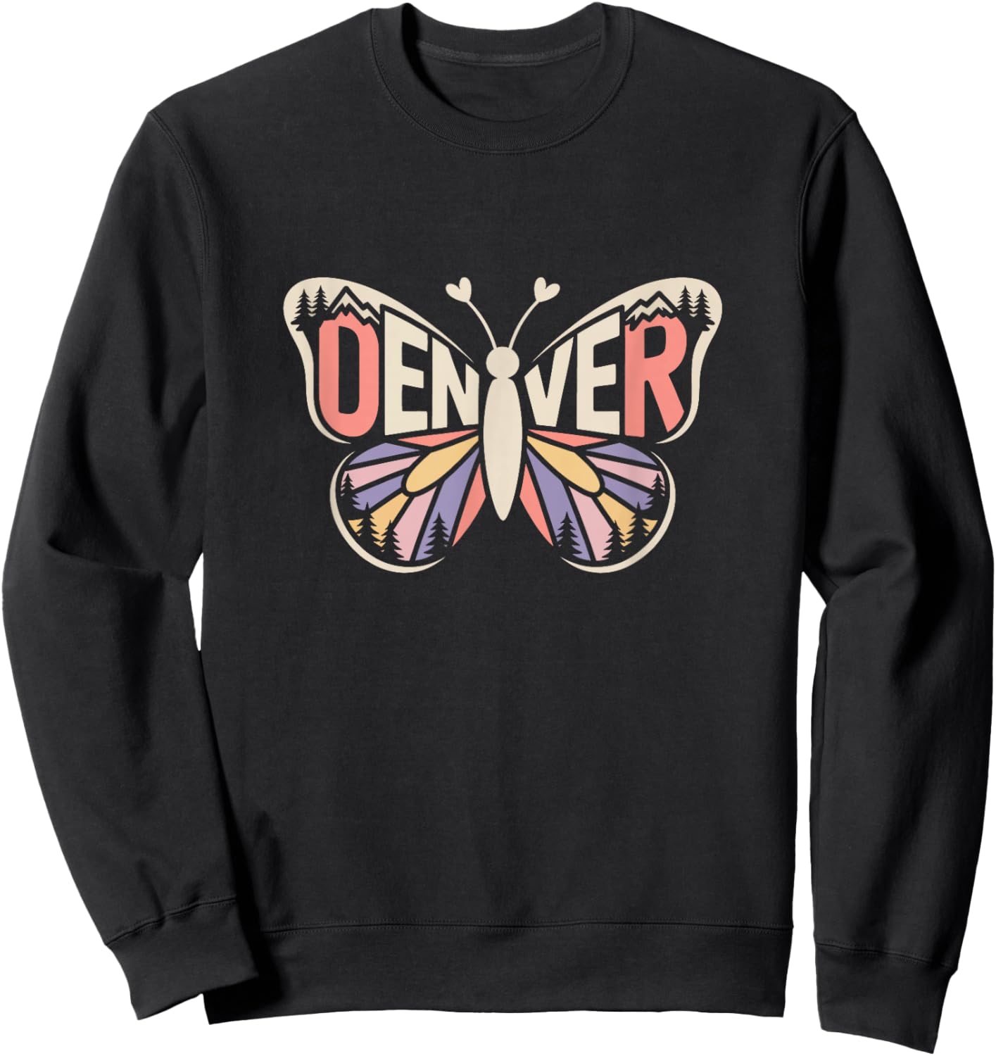 Denver Butterfly - Colorado Mountain City Name Word Art Sweatshirt - Sweatshirt | Black
