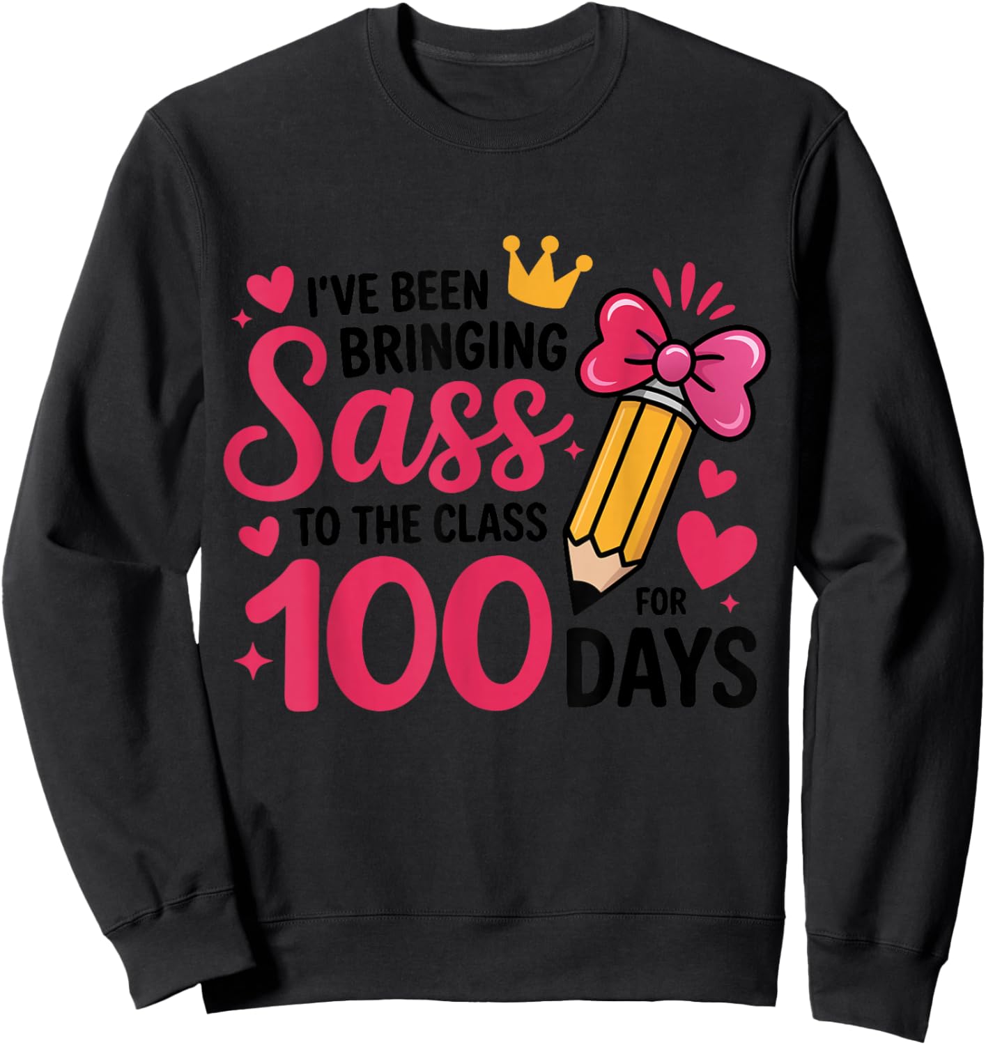 Bringing Sass to The Class for 100 Days of School Bow Girls Sweatshirt - Sweatshirt | Black
