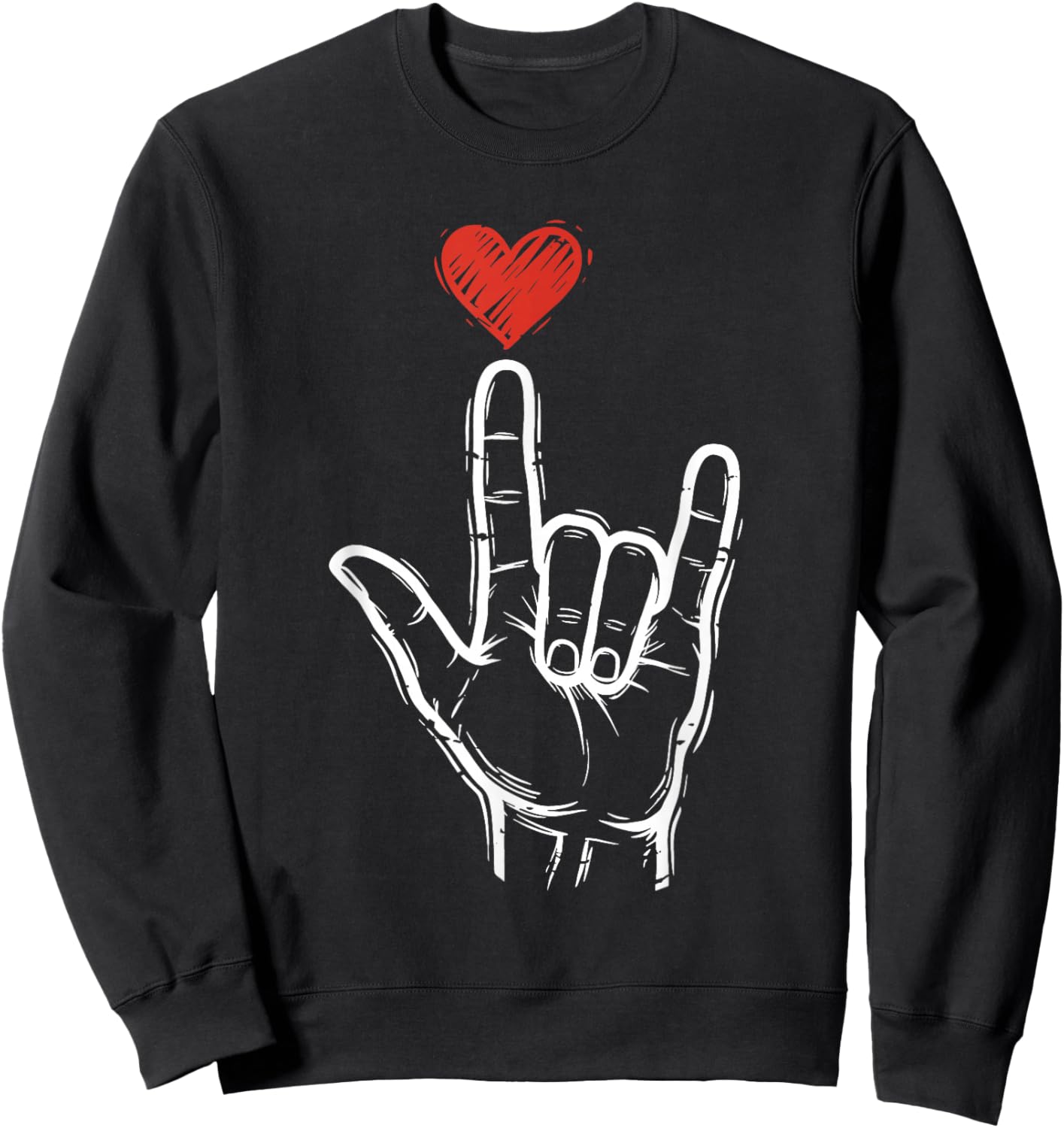Valentines Day I Love You Hand Sign ASL Heart Women Men Sweatshirt - Sweatshirt | Black