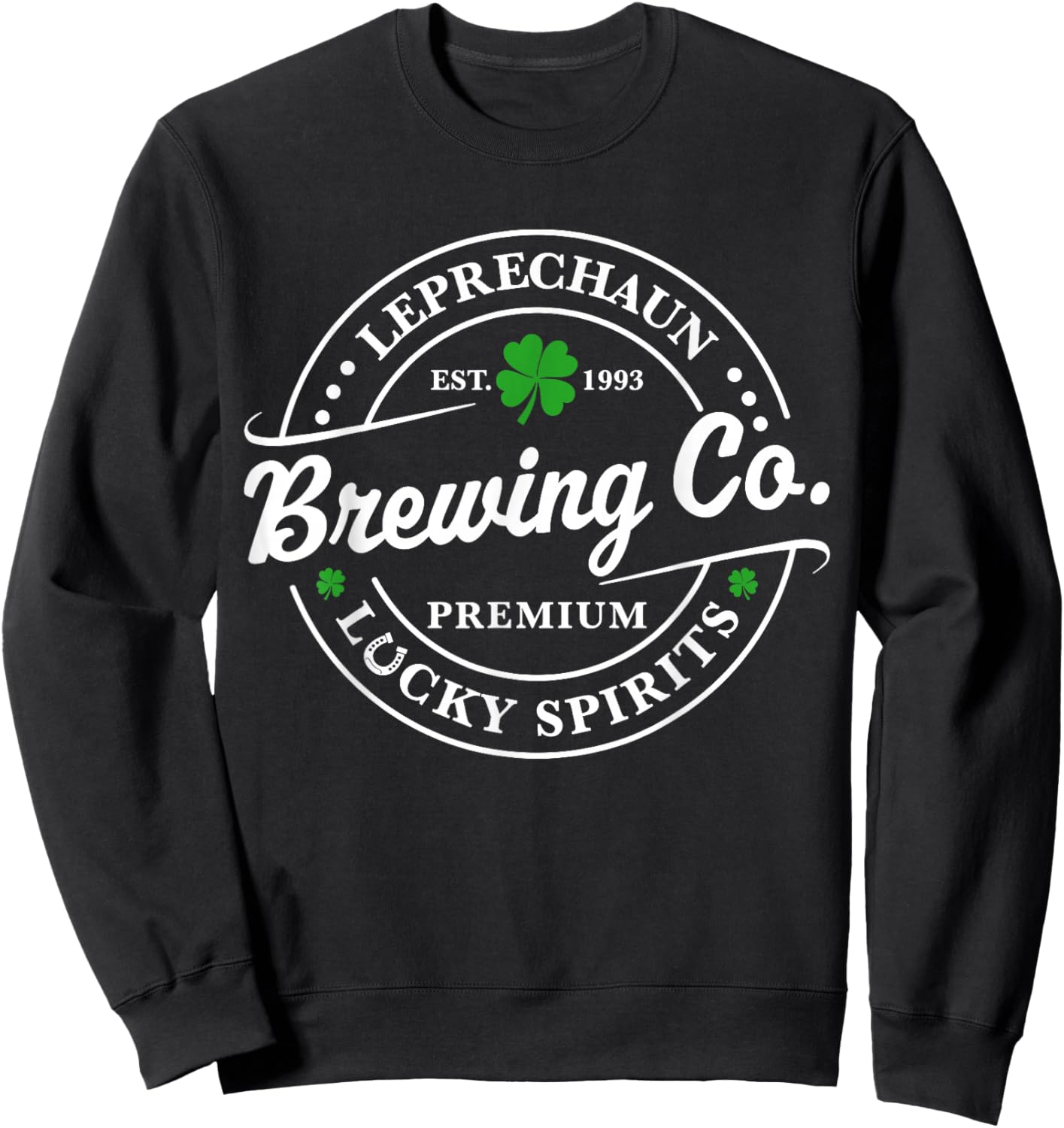 Leprechaun Lucky Spirits Brewing Shamrock St. Patrick's Day Sweatshirt - Sweatshirt | Black