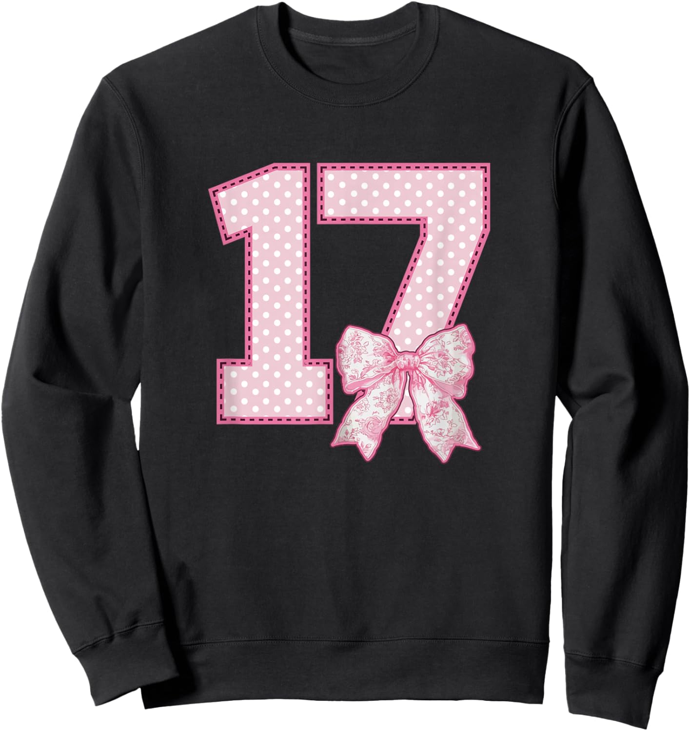 17th Birthday Shirt Girls Coquette Bow 17 Year Old Birthday Sweatshirt - Sweatshirt | Black
